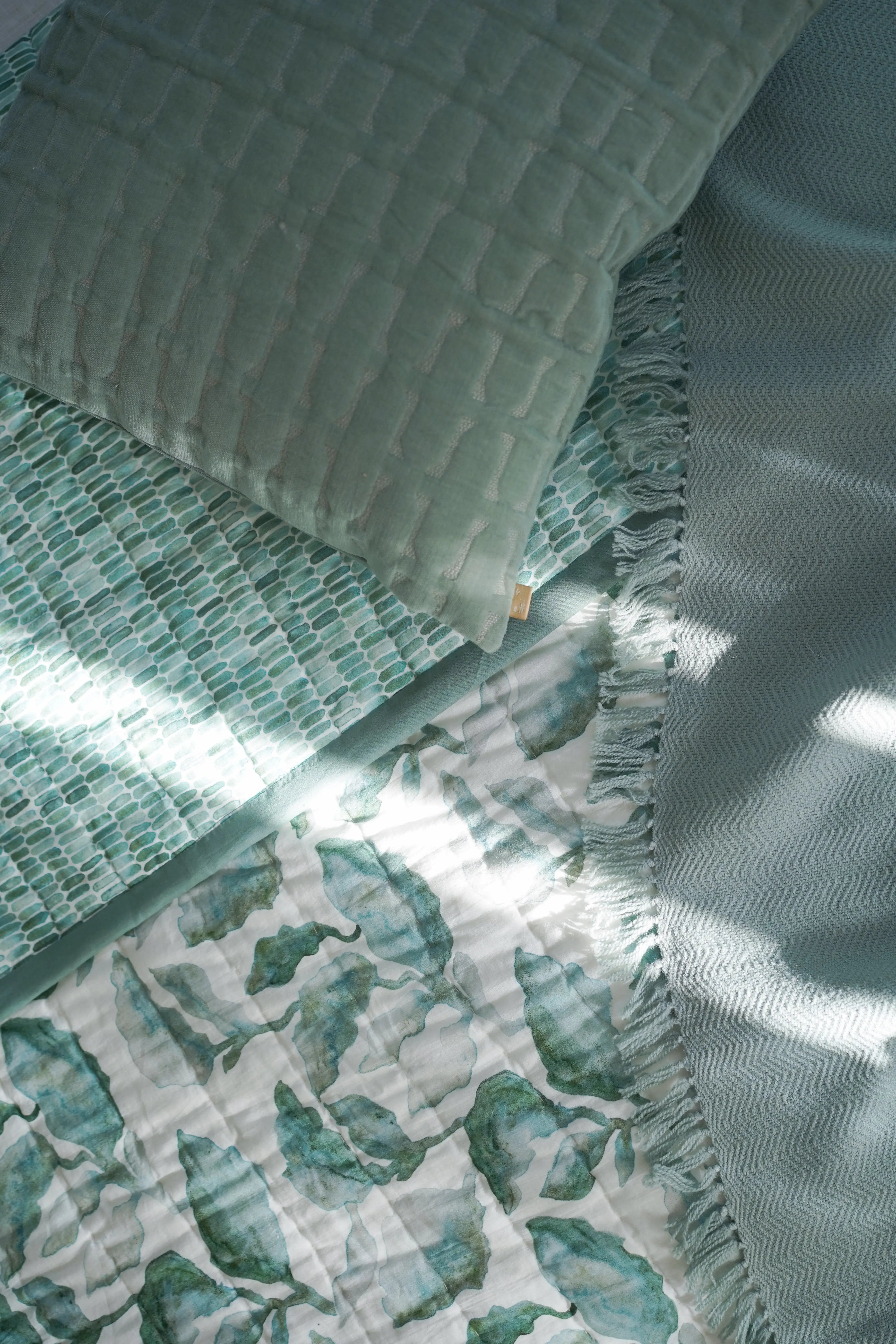 Twig Teal Embroidered Velvet Cushion Cover SanctuaryLiving