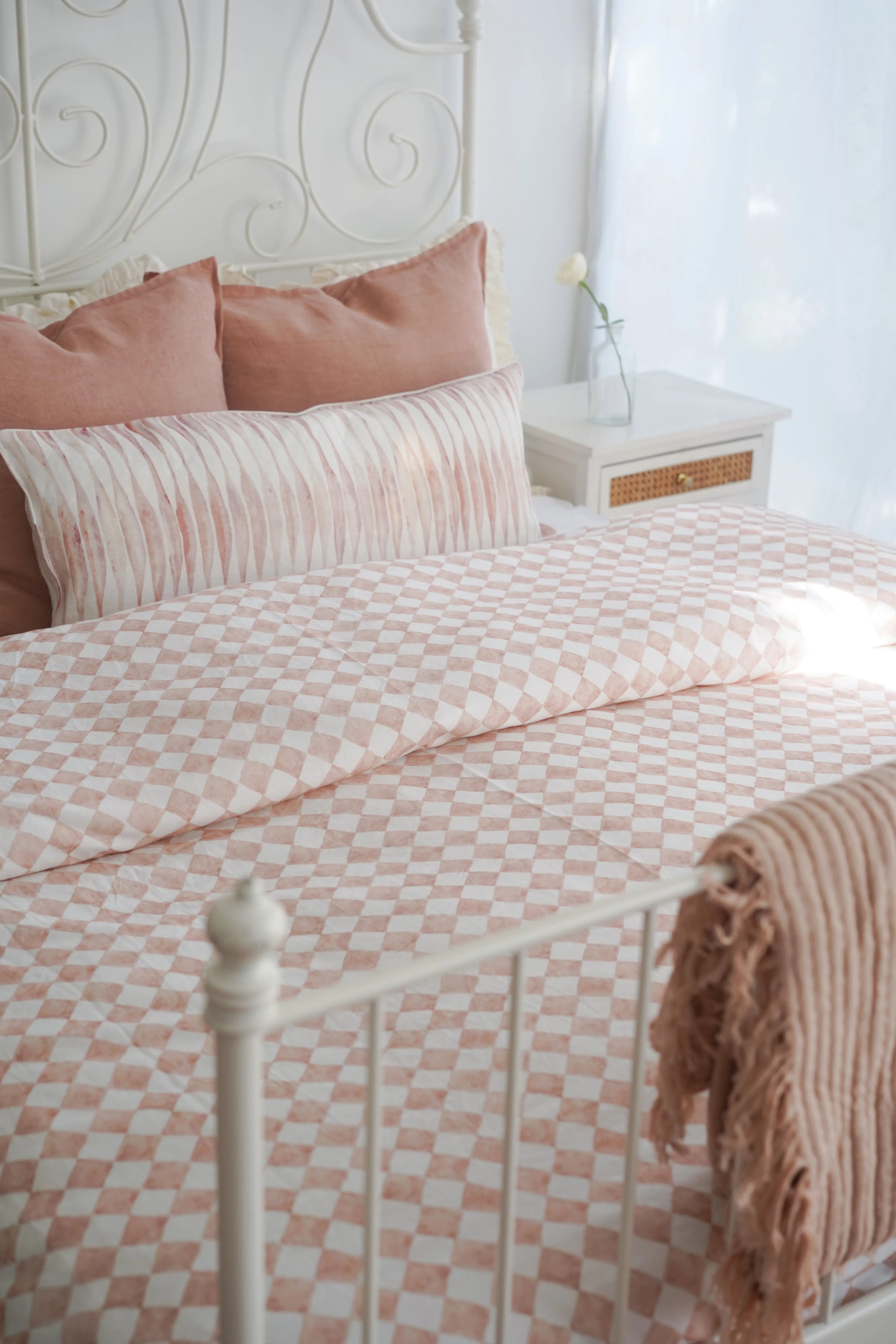 Checker Mosaic Blush Cotton Dohar SanctuaryLiving