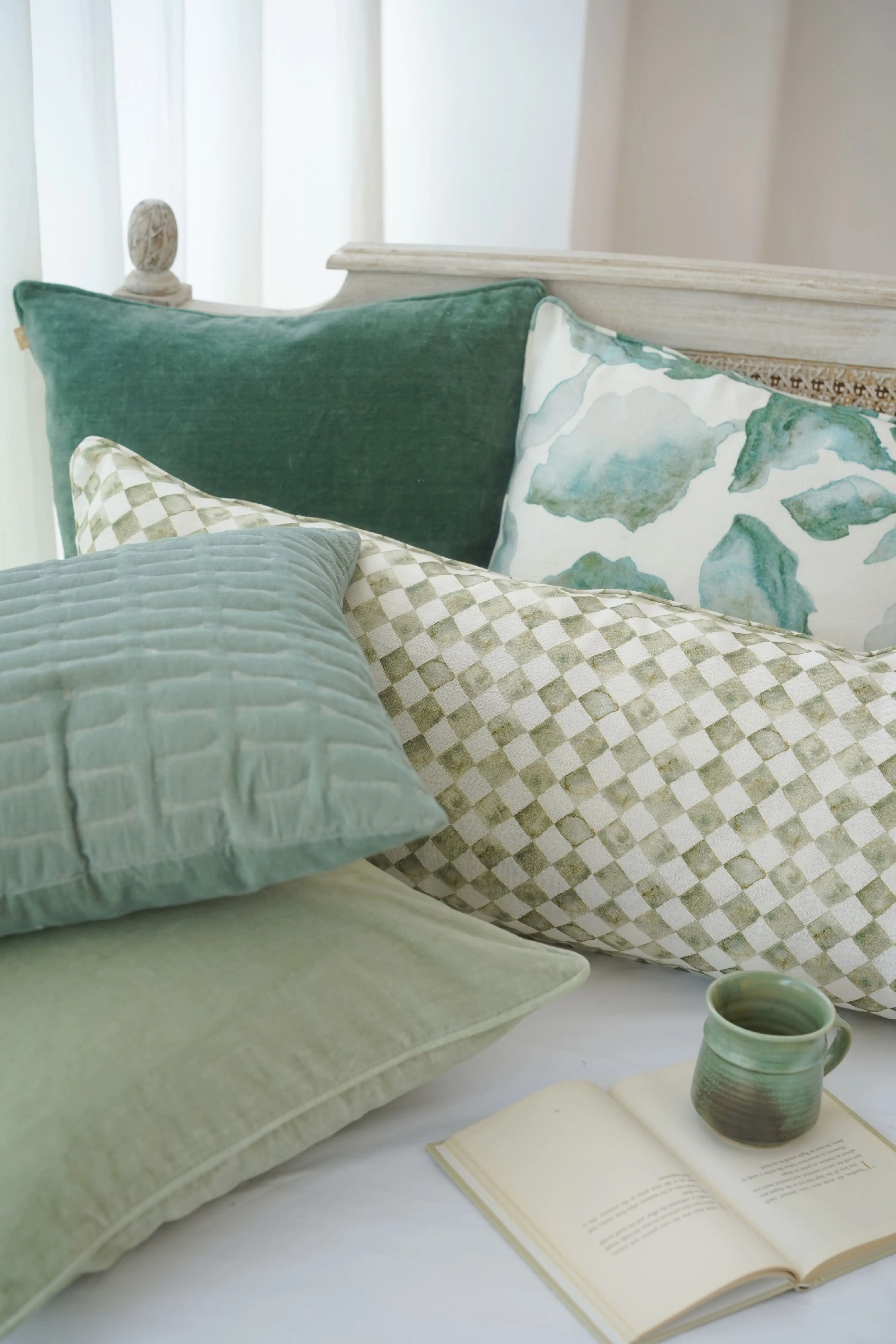 Cotton Slub Green Cushion Cover SanctuaryLiving