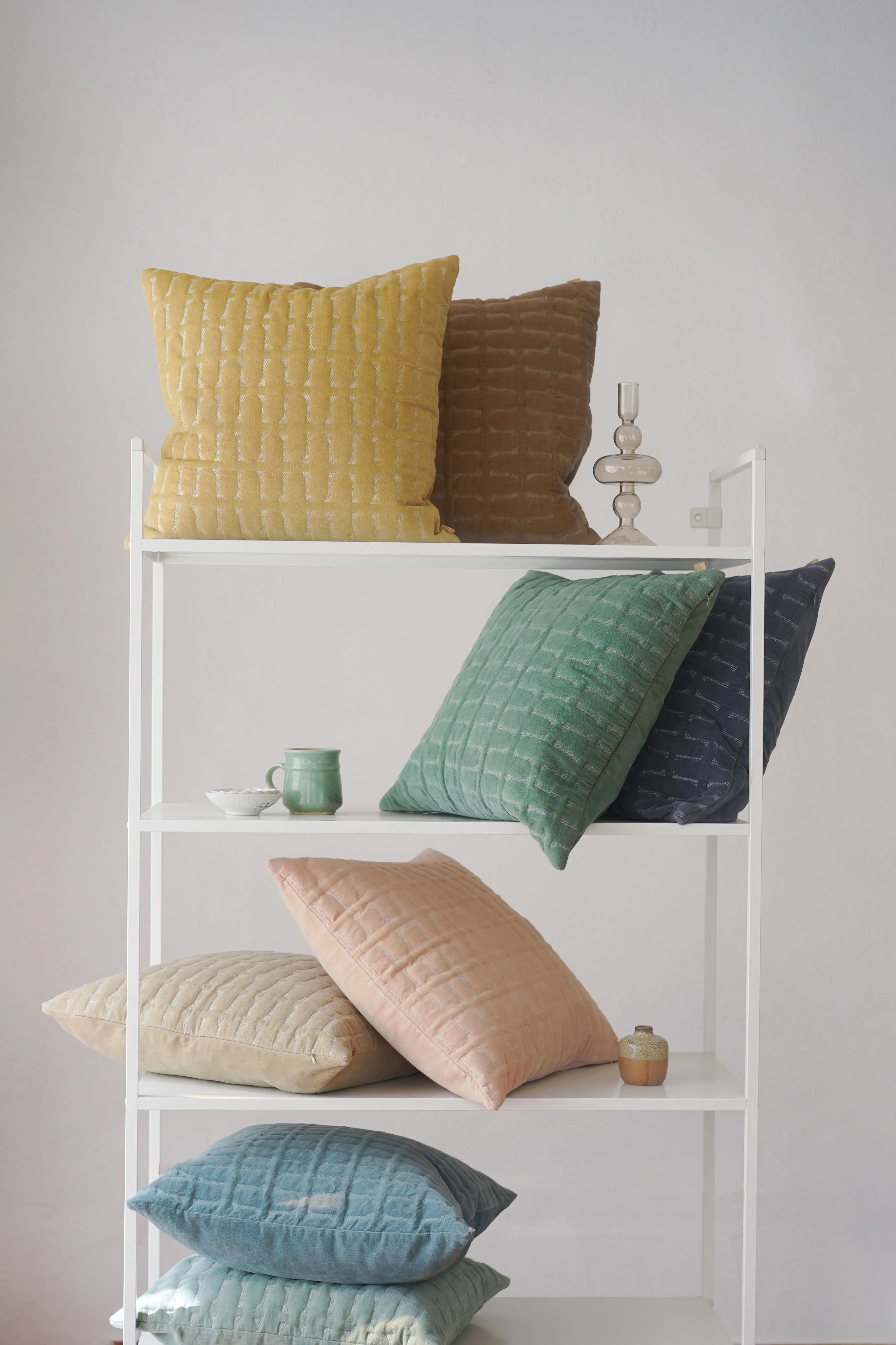 Twig Teal Embroidered Velvet Cushion Cover SanctuaryLiving