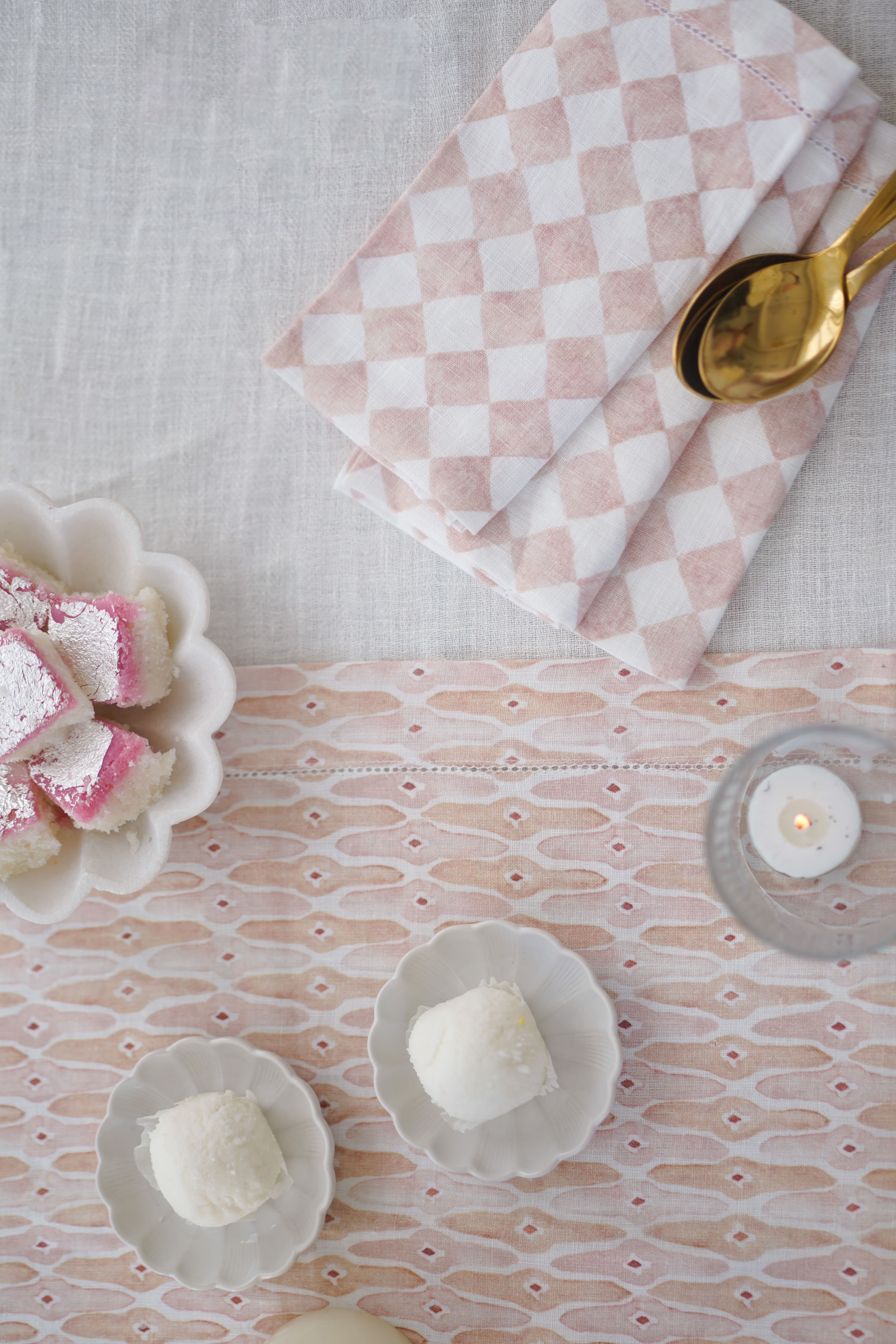 Checker Blush Linen Table Napkins-Set of 2
