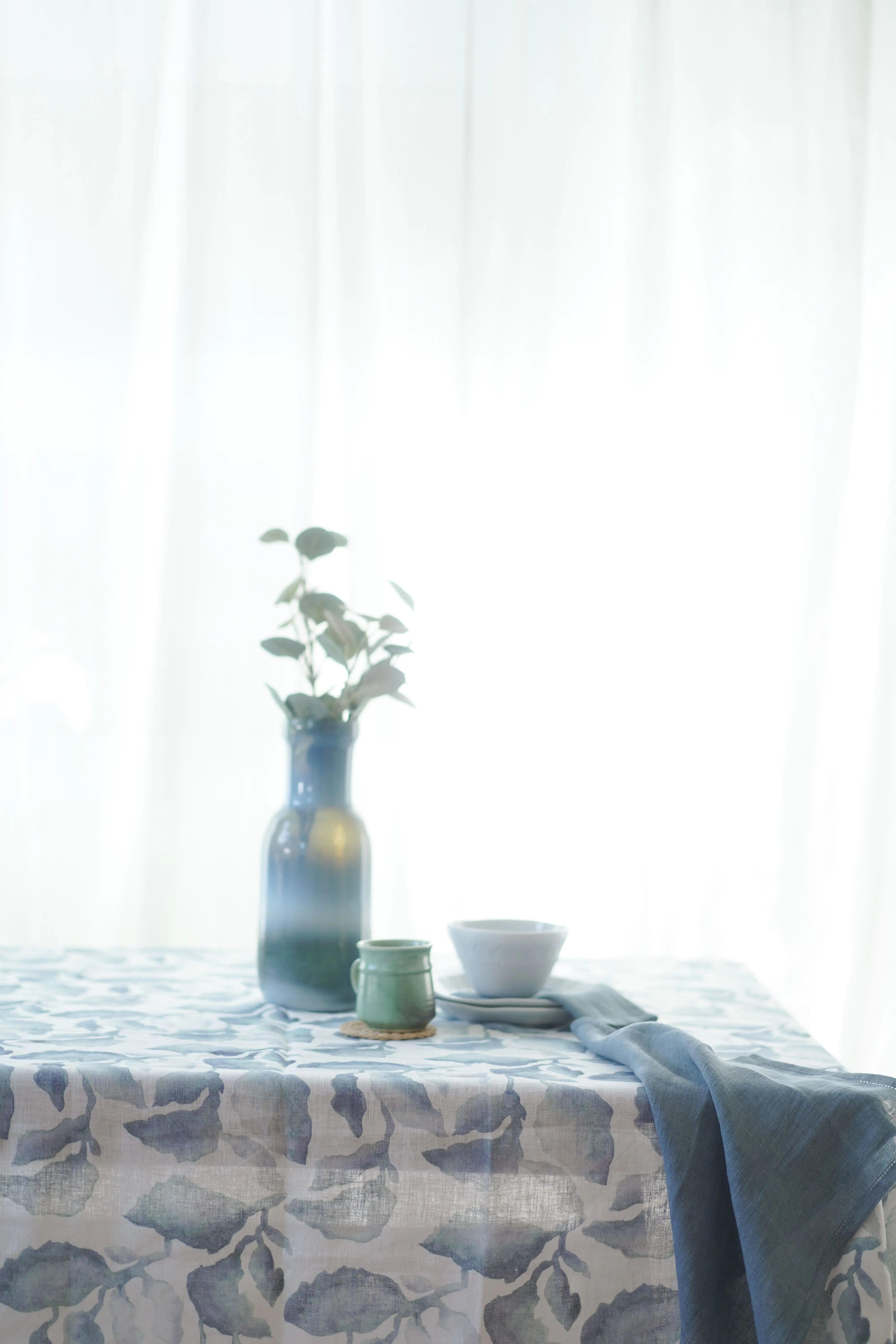 Cascade Blue Linen Table Cover SanctuaryLiving