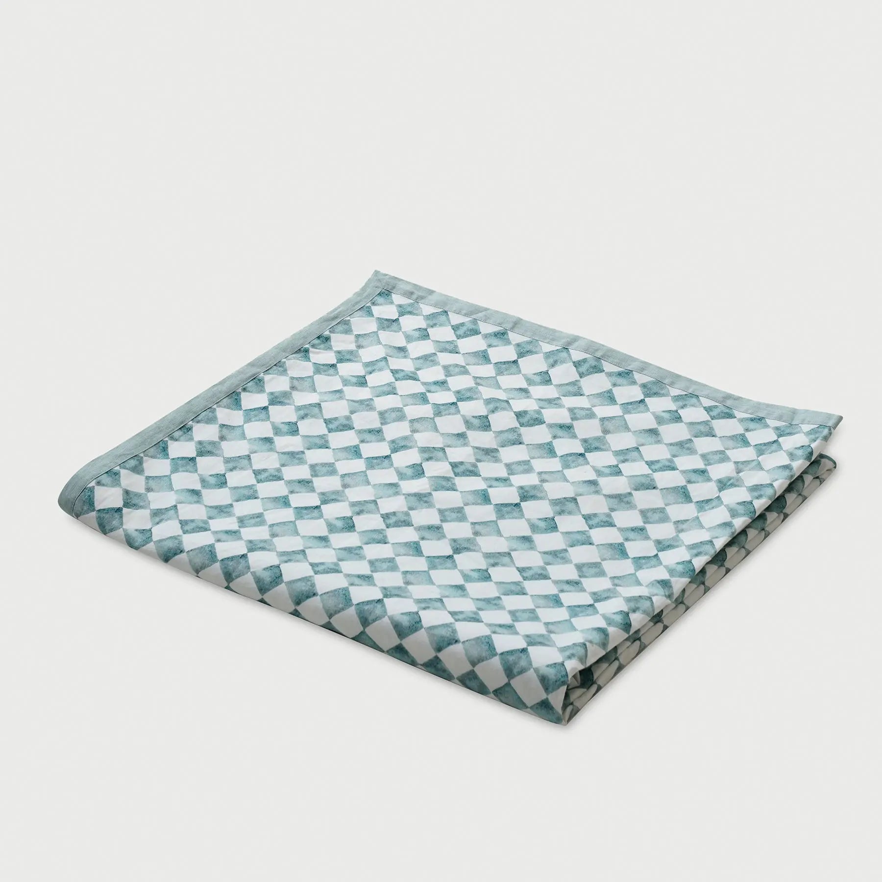 Checker Blue Linen Bedspread SanctuaryLiving
