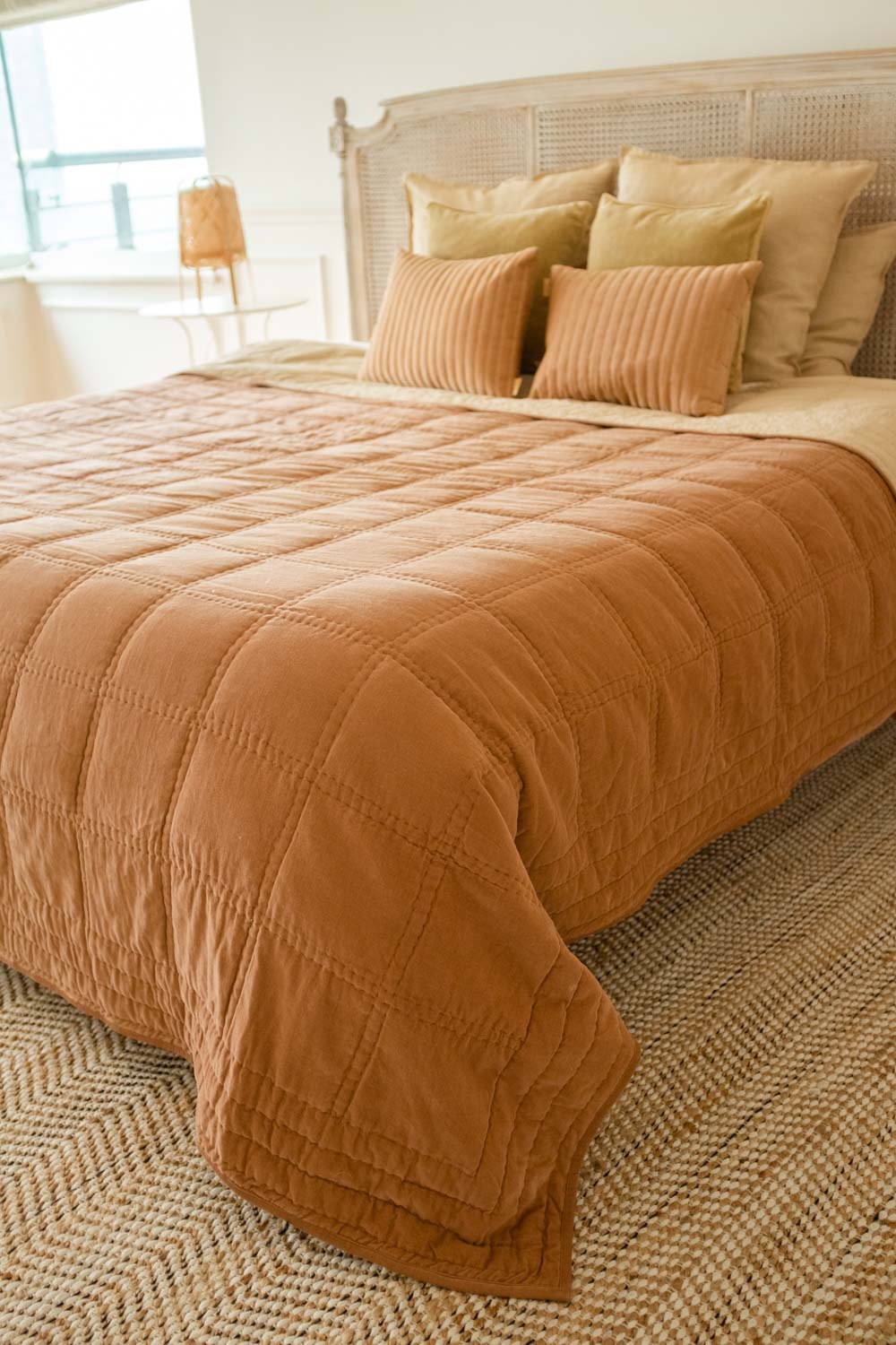Checker Embroidered Spice Kantha Cotton Quilt