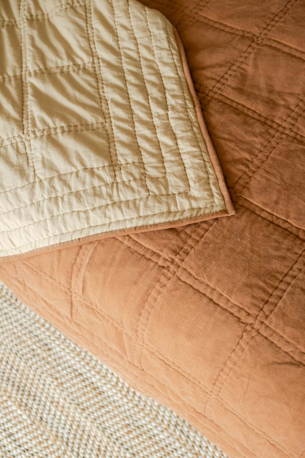 Checker Embroidered Spice Kantha Cotton Quilt