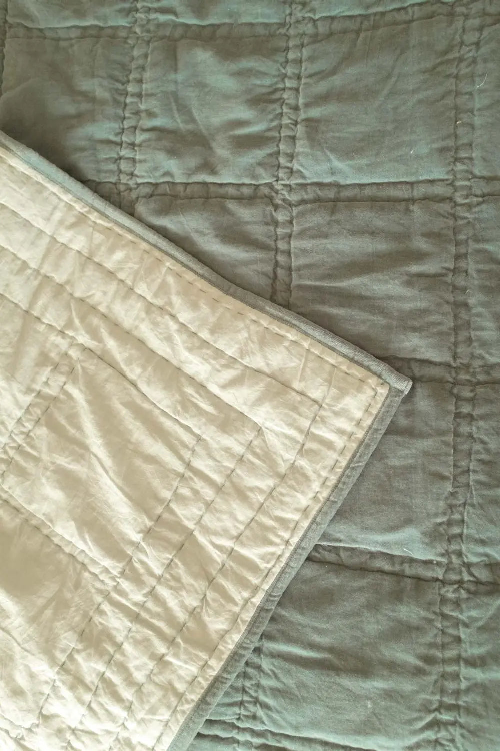 Checker Embroidered Teal Kantha Cotton Quilt SanctuaryLiving