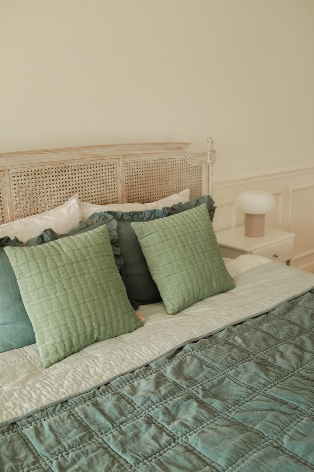 Checker Embroidered Teal Kantha Cotton Quilt