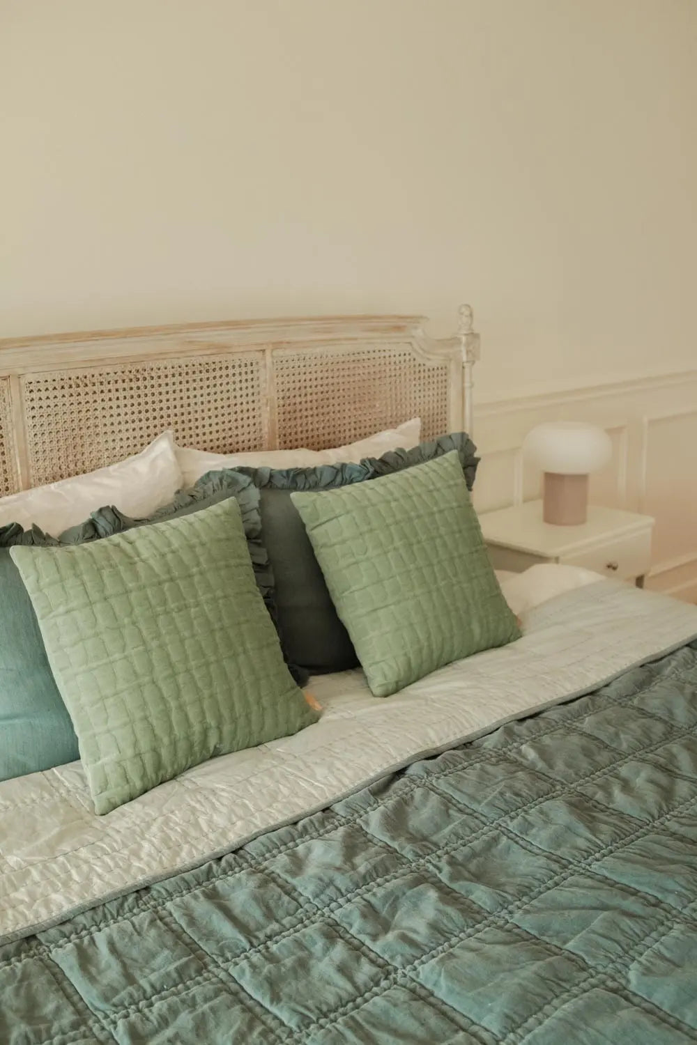 Checker Embroidered Teal Kantha Cotton Quilt SanctuaryLiving