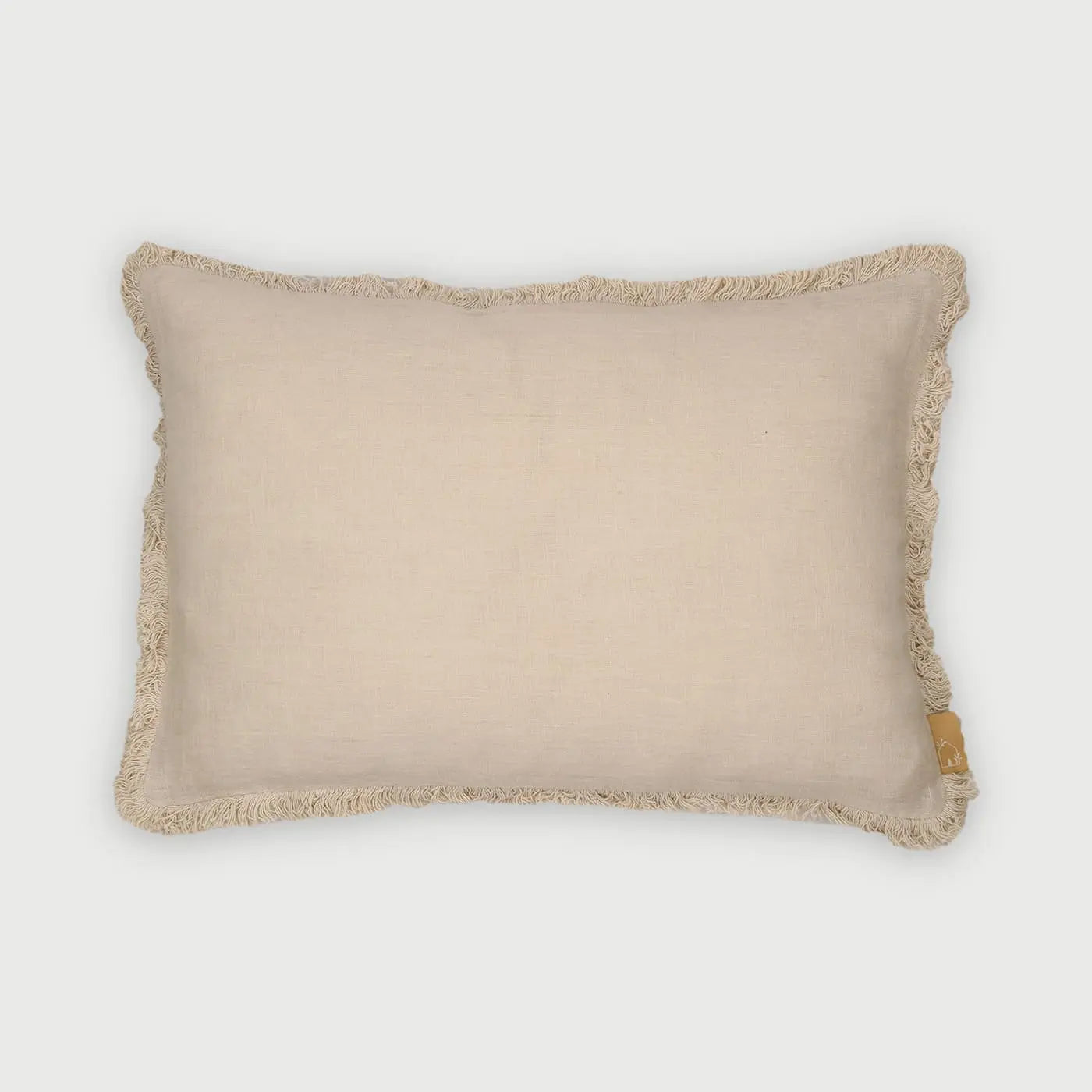 Fringe Oatmeal Oblong Linen Cushion Cover SanctuaryLiving