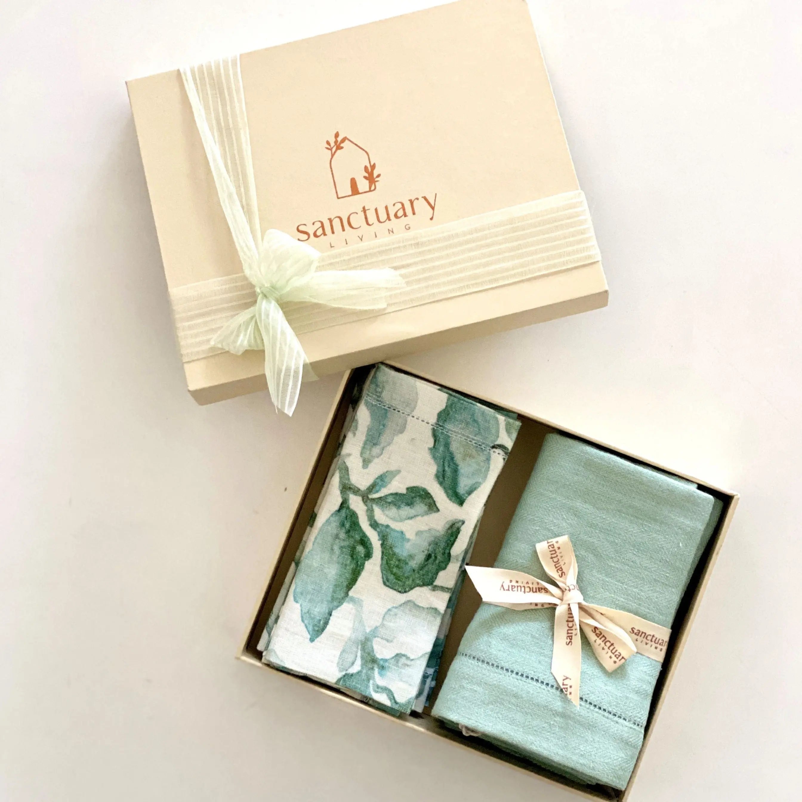 Linen Duck Egg Table Runner and Napkin Gift Set SanctuaryLiving