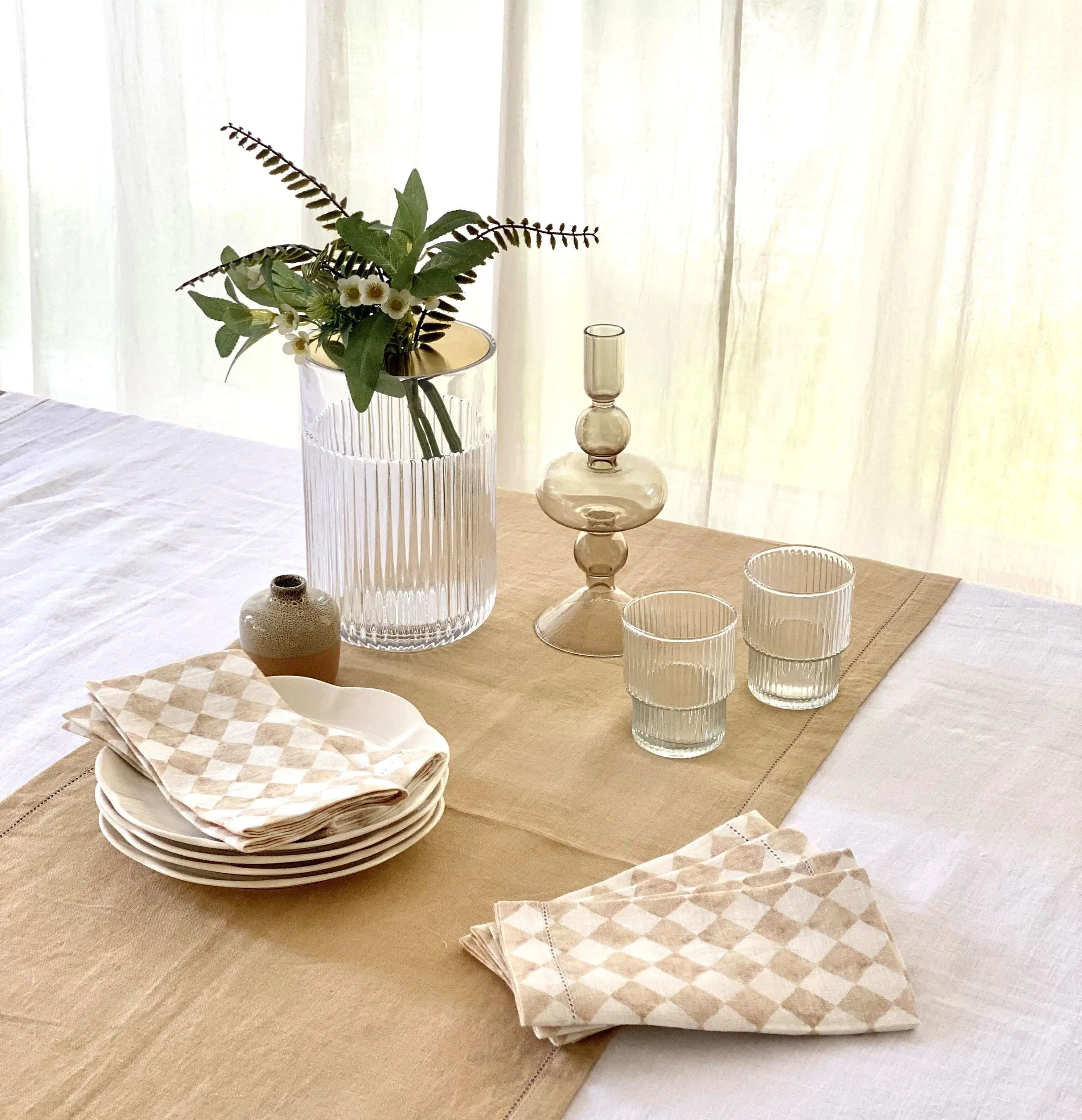 Linen Beige Table Runner and Napkin Gift Set SanctuaryLiving