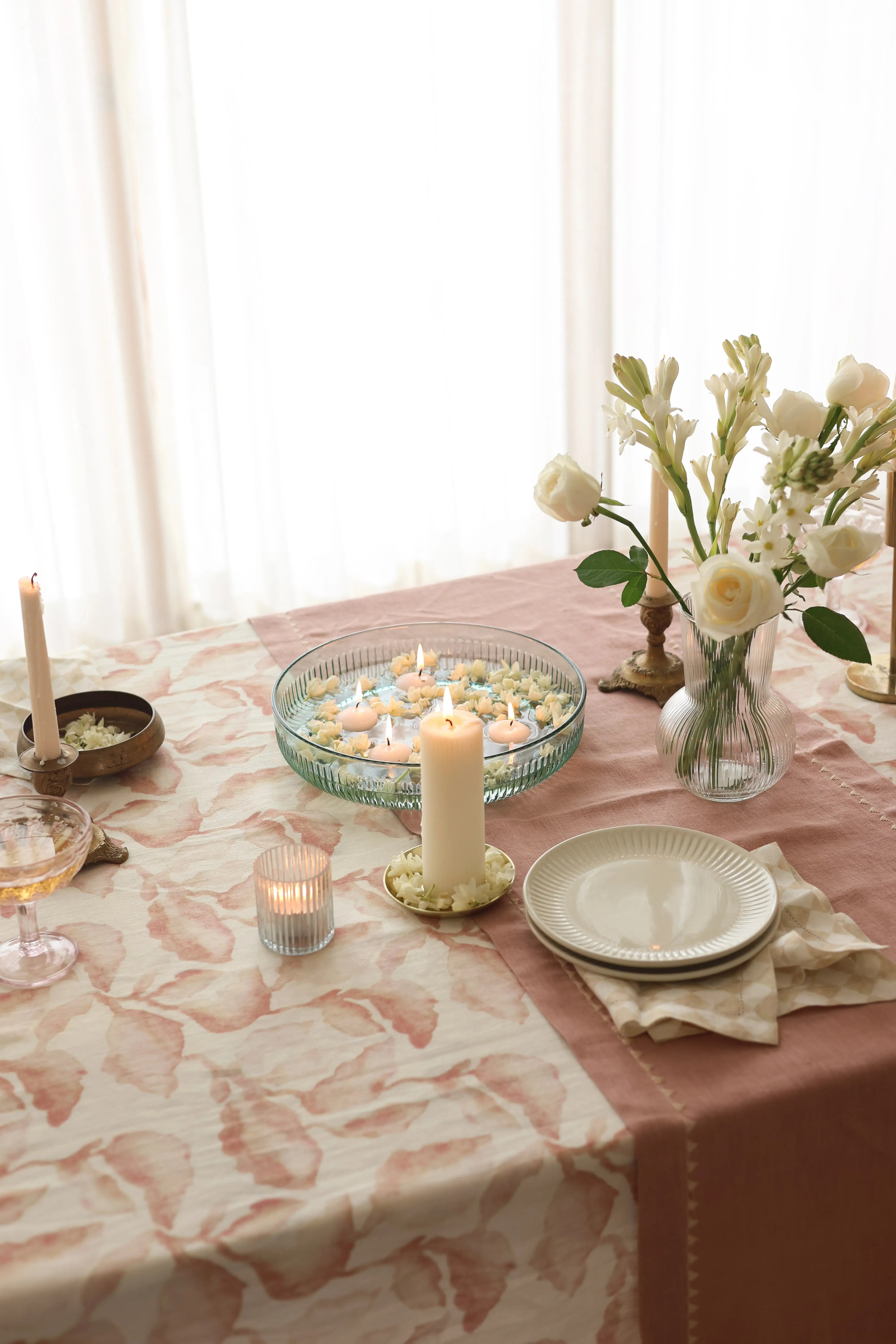 Cascade Blush Linen Table Cover SanctuaryLiving