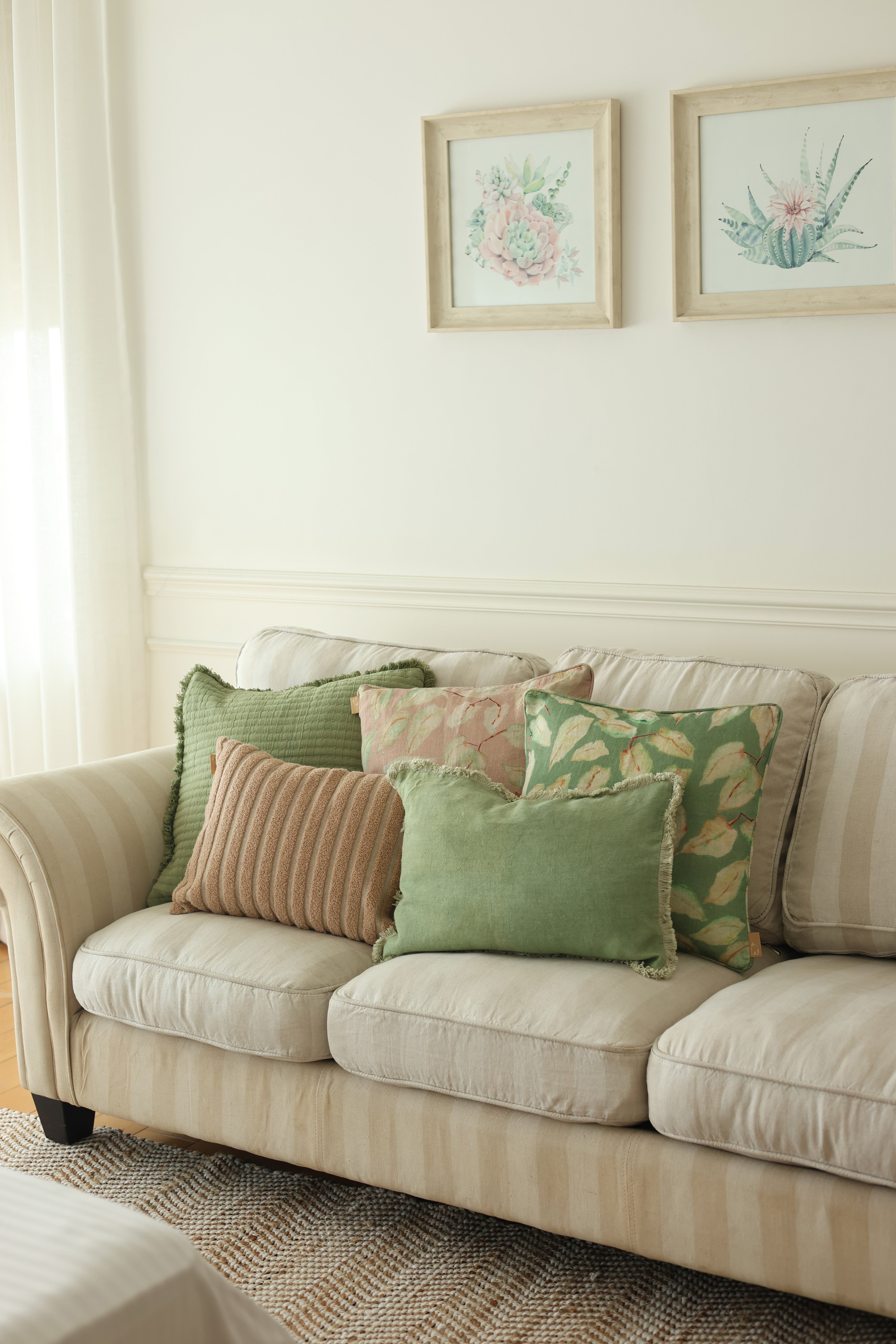 Striped Blush Oblong Chambray Cotton Cushion Cover