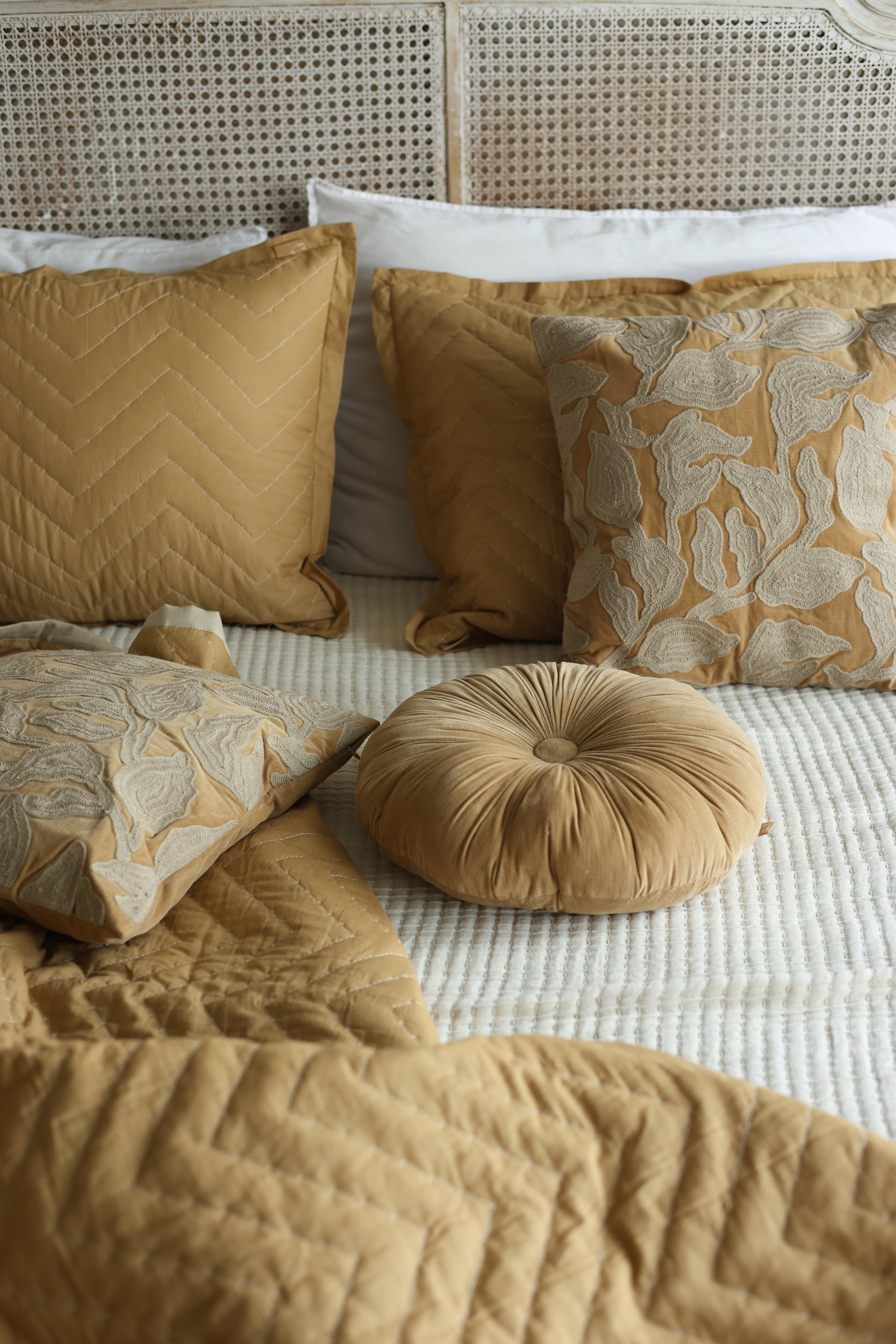 Cascade Embroidered Sand Velvet Cushion Cover