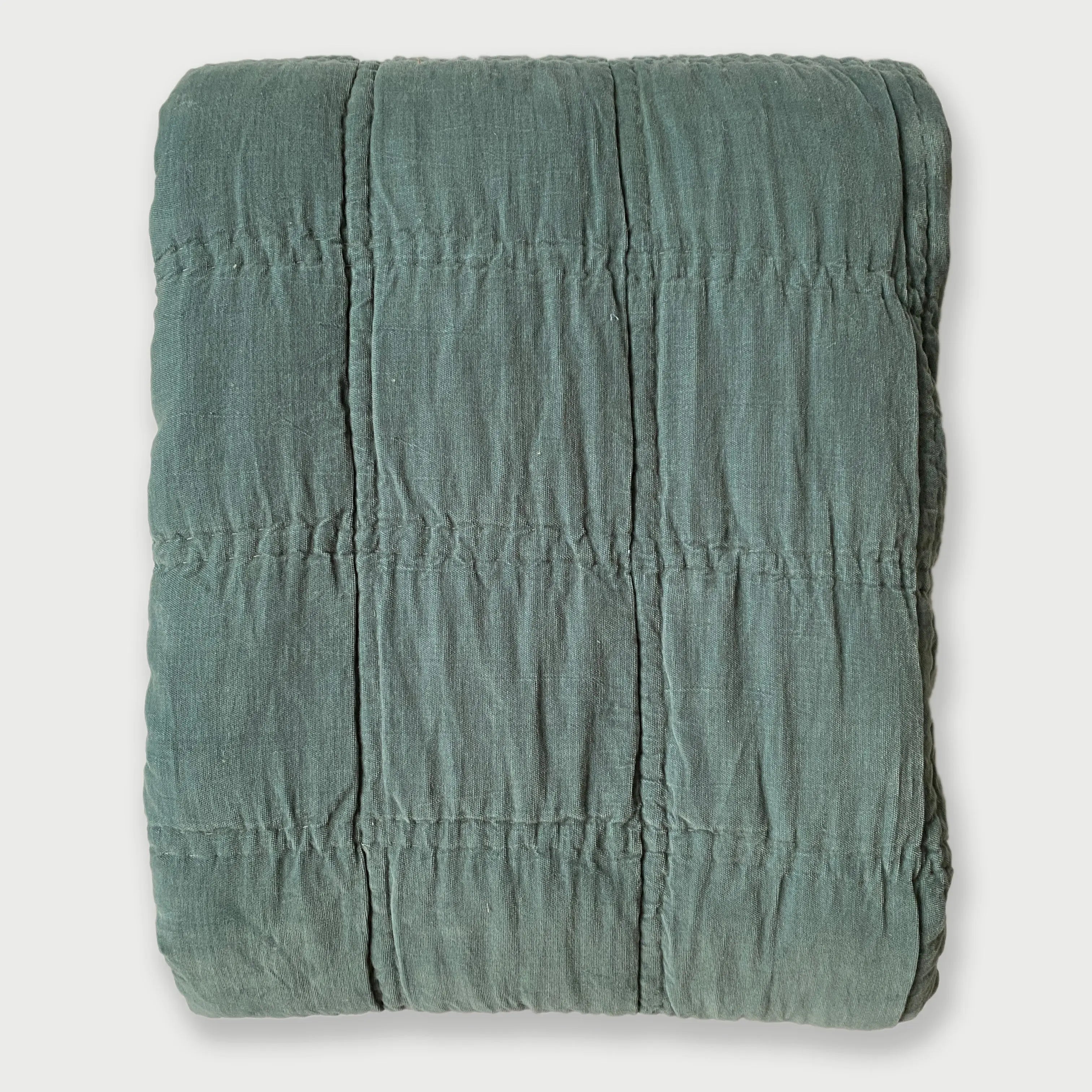 Checker Embroidered Teal Kantha Cotton Quilt SanctuaryLiving