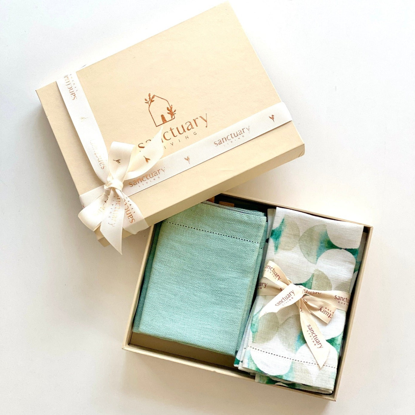 Linen Duck Egg Table Mats and Napkins Gift Set