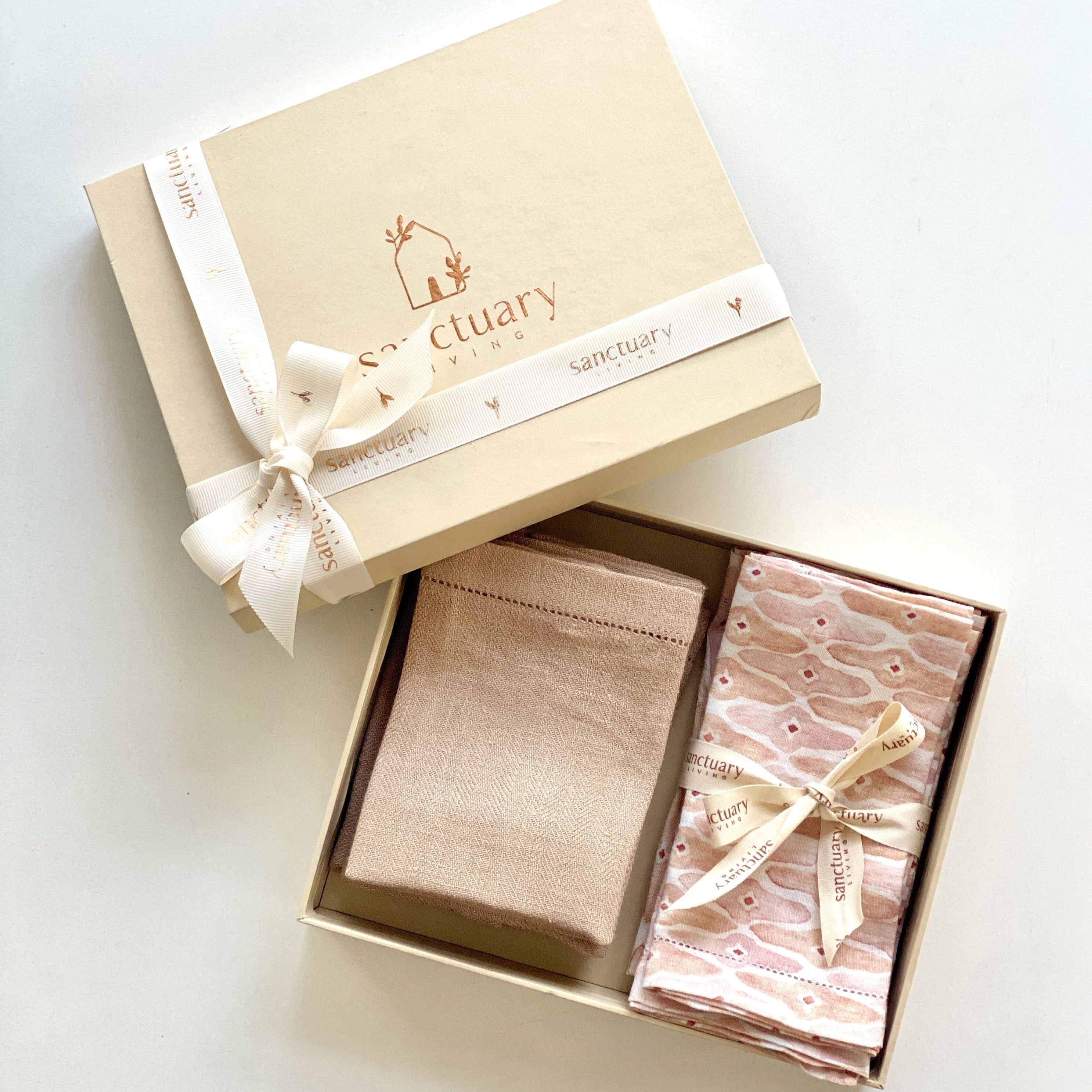 Linen Blush Table Mats and Napkins Gift Set