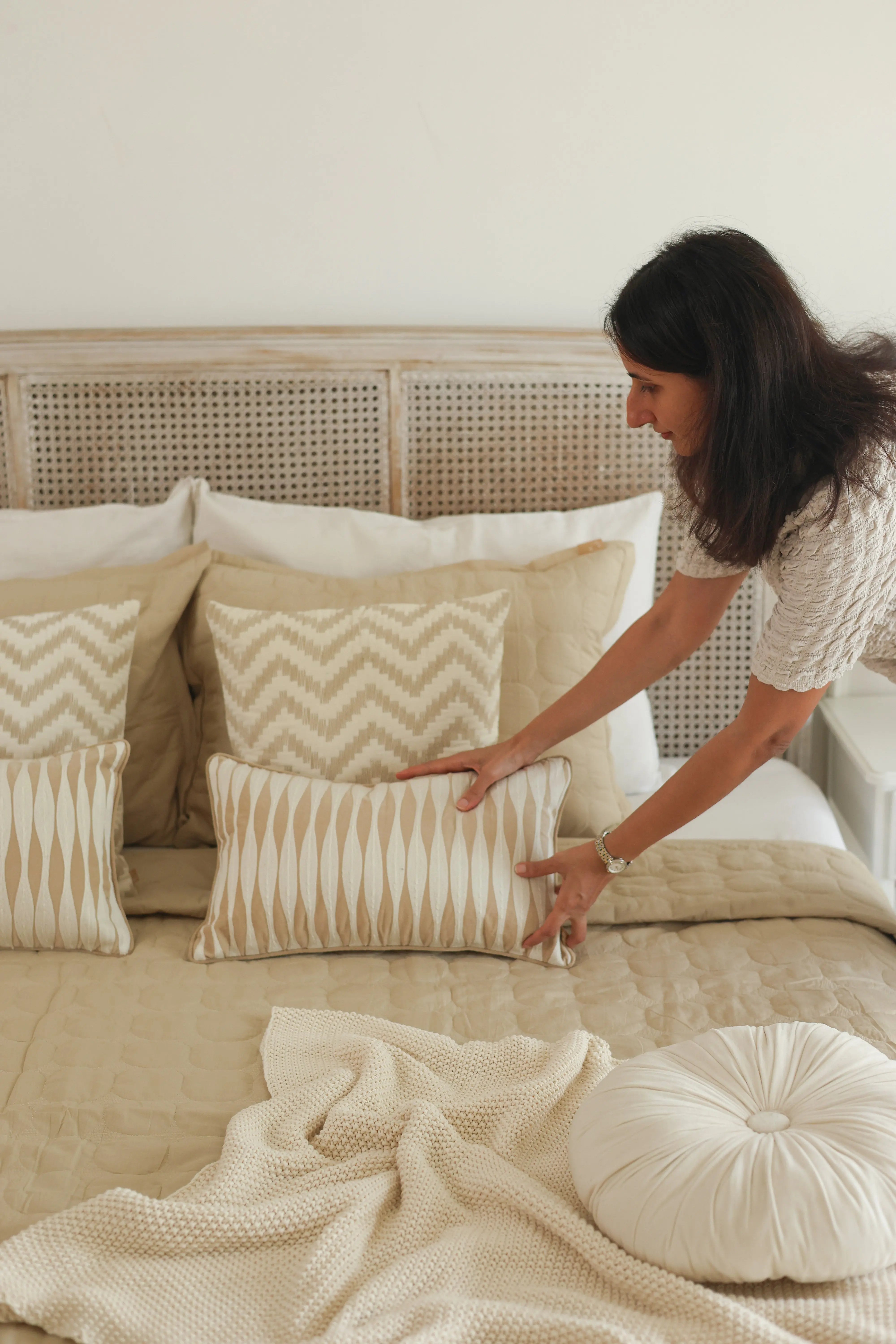 Zen Beige Cotton Quilted Bedding Set SanctuaryLiving