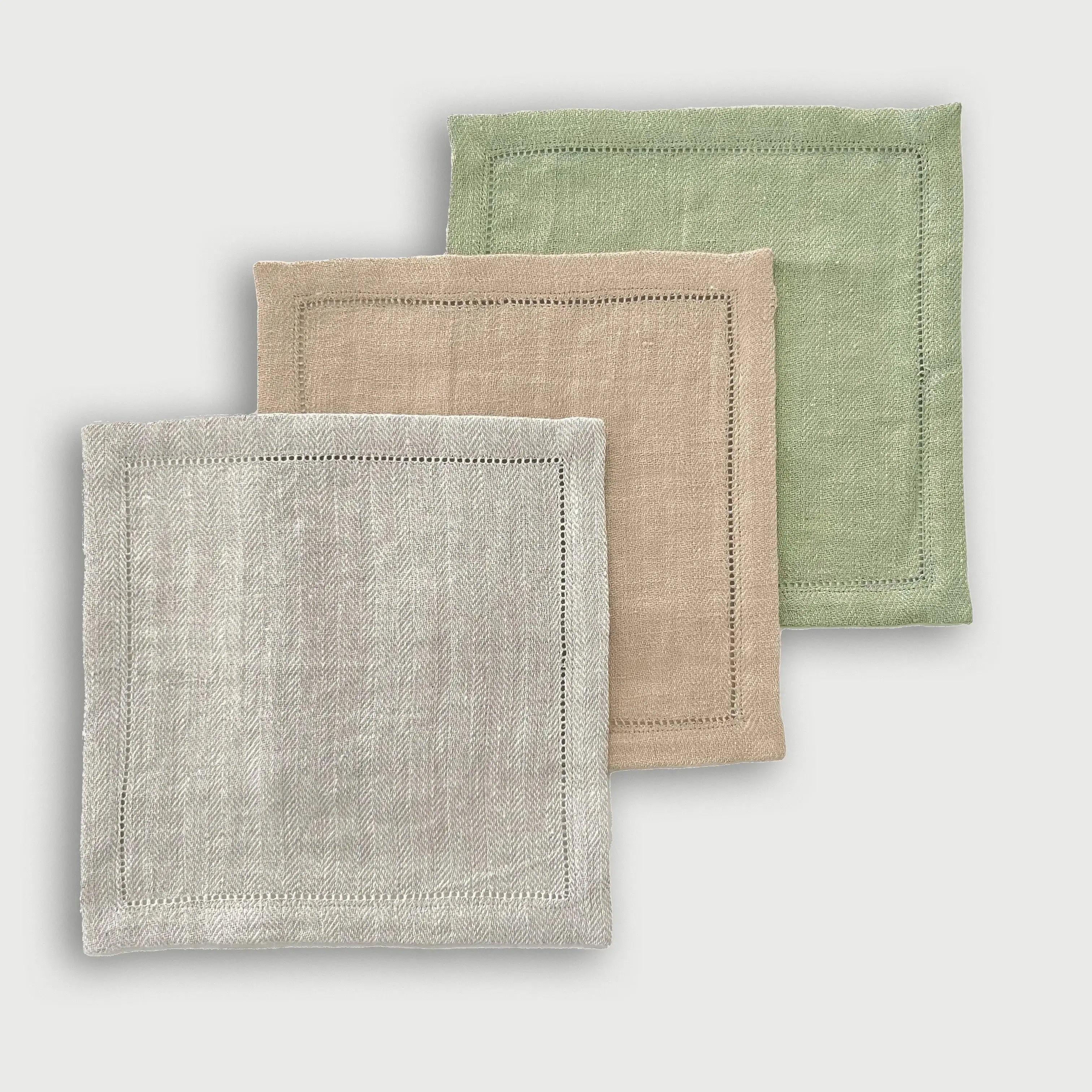 Sage Herringbone Linen Cocktail Napkins-Set of 4 SanctuaryLiving