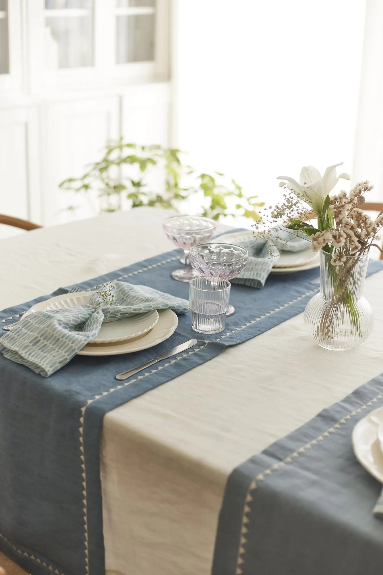 Mirage Azure Linen Table Runner SanctuaryLiving