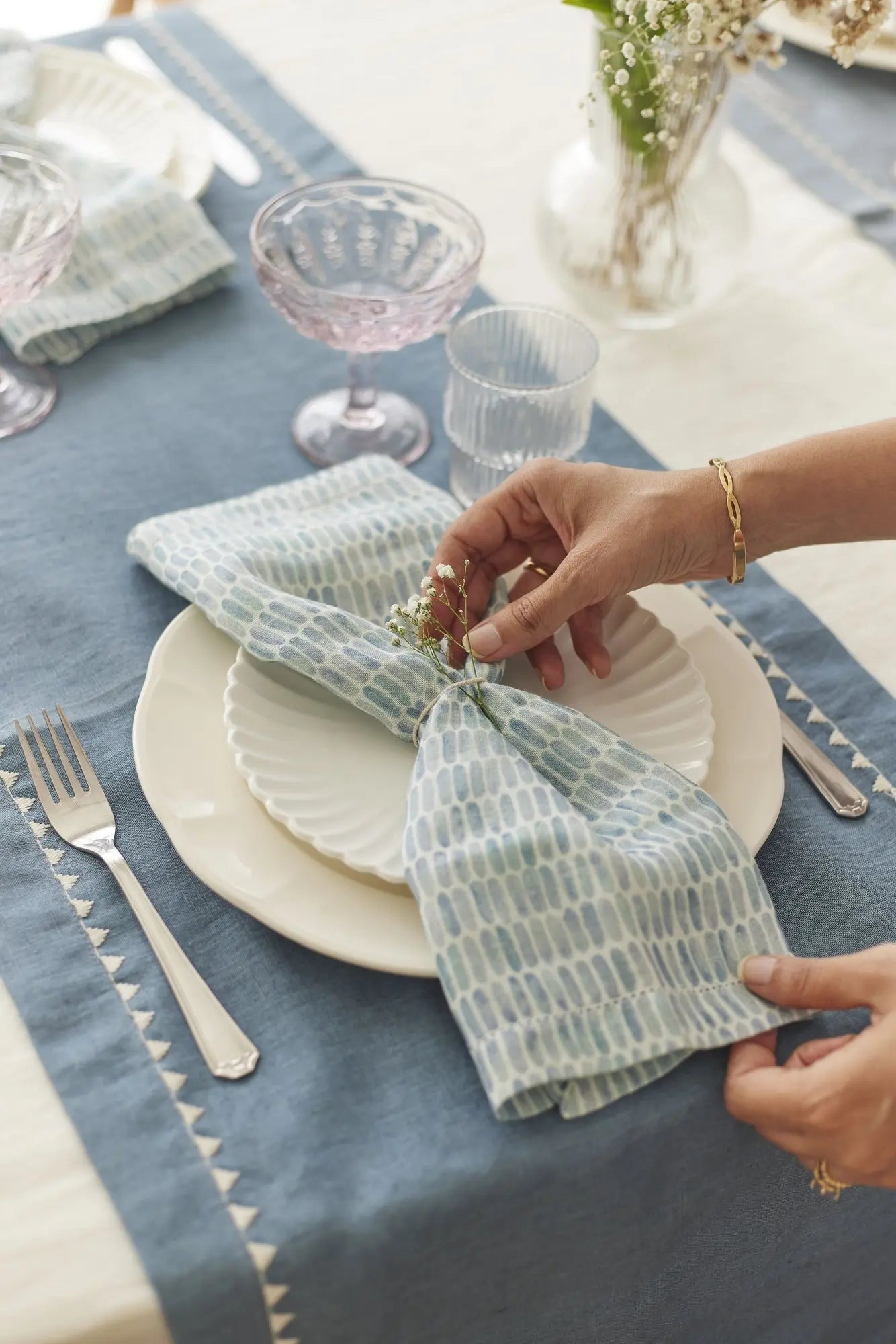 Mirage Azure Linen Table Runner SanctuaryLiving