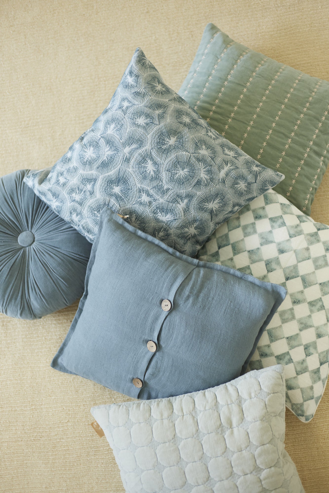 Kiwi Baby Blue Cotton Cushion Cover