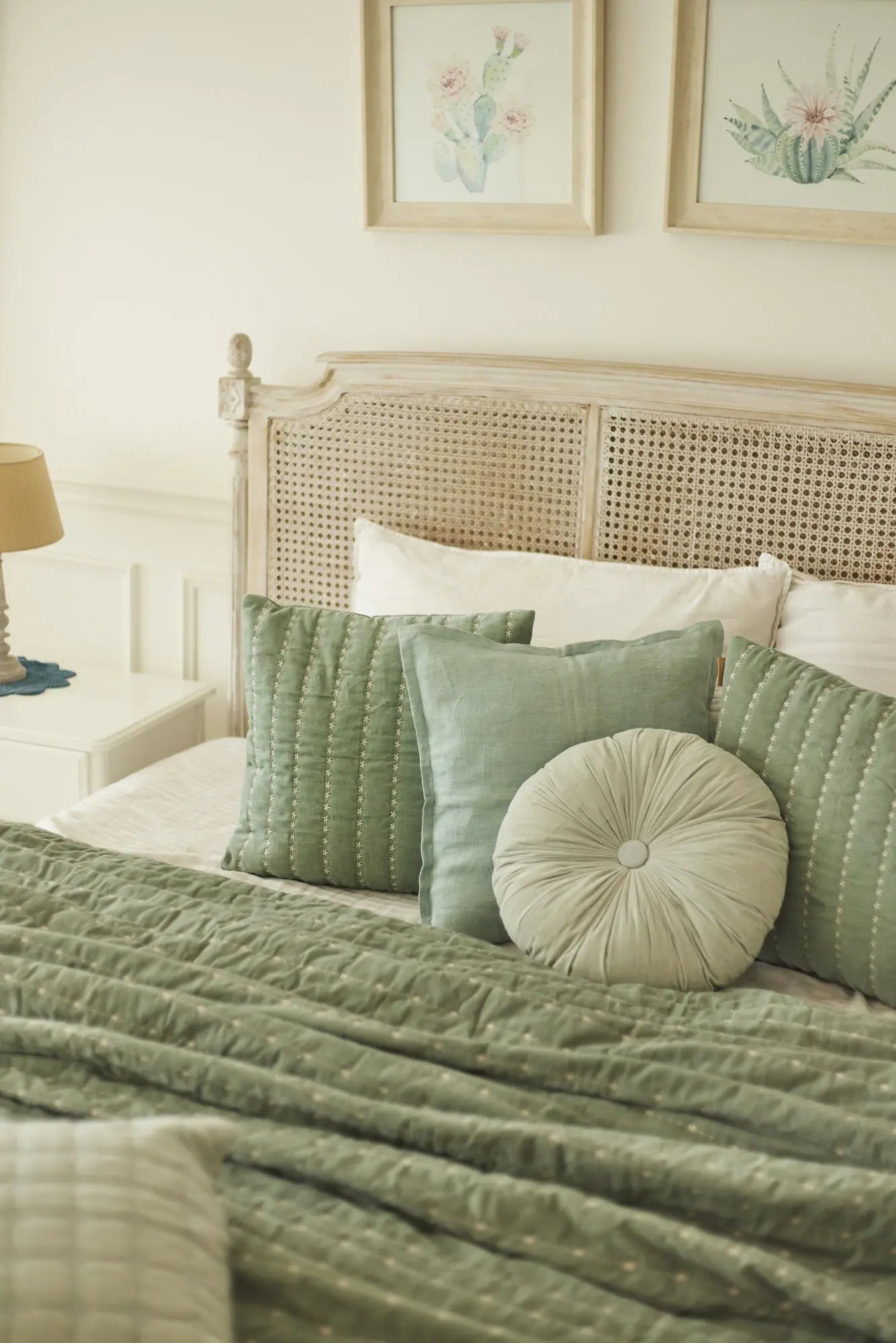 Cuddle Sage Velvet Round Cushion SanctuaryLiving