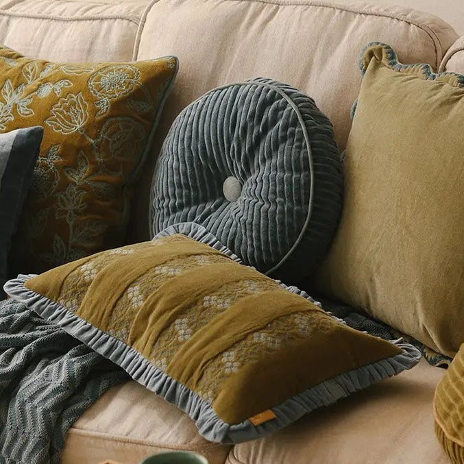 Heather Olive Cross Stitch Oblong Cushion Cover SanctuaryLiving