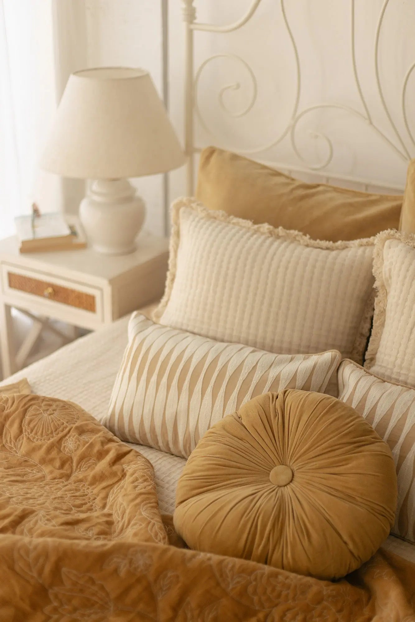 Rosabelle Chintz Sand Velvet Embroidered Quilt SanctuaryLiving