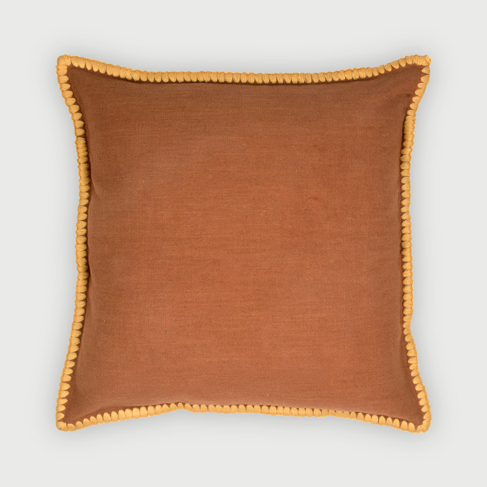 Sofia Terracotta Embroidered Cotton Cushion Cover