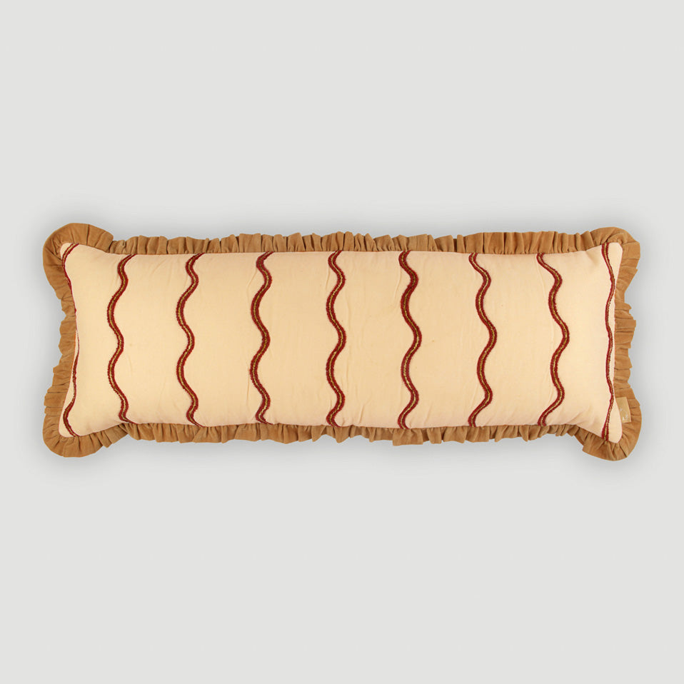 Aria Ruffle Oatmeal Embroidered Lumbar Cushion Cover