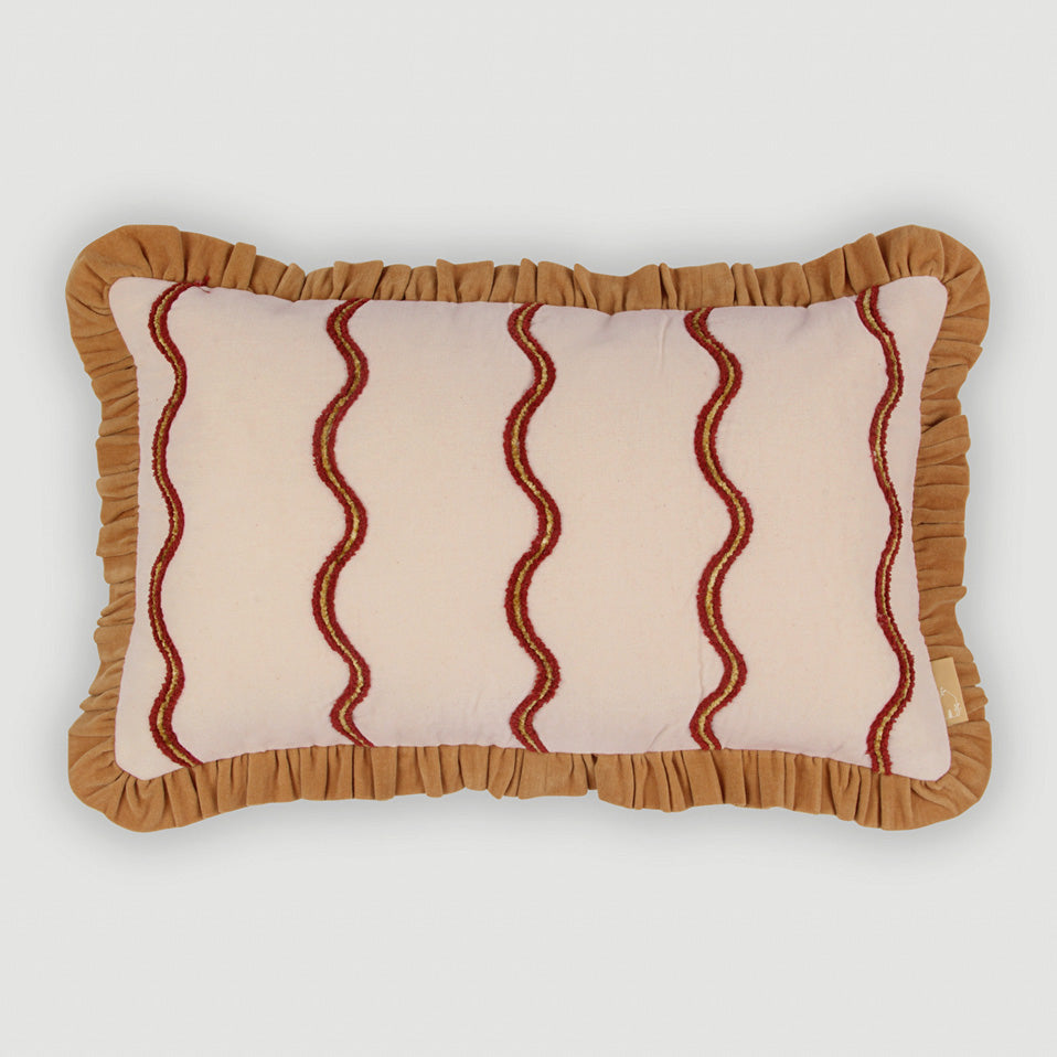 Aria Ruffle Oatmeal Embroidered Oblong Cushion Cover