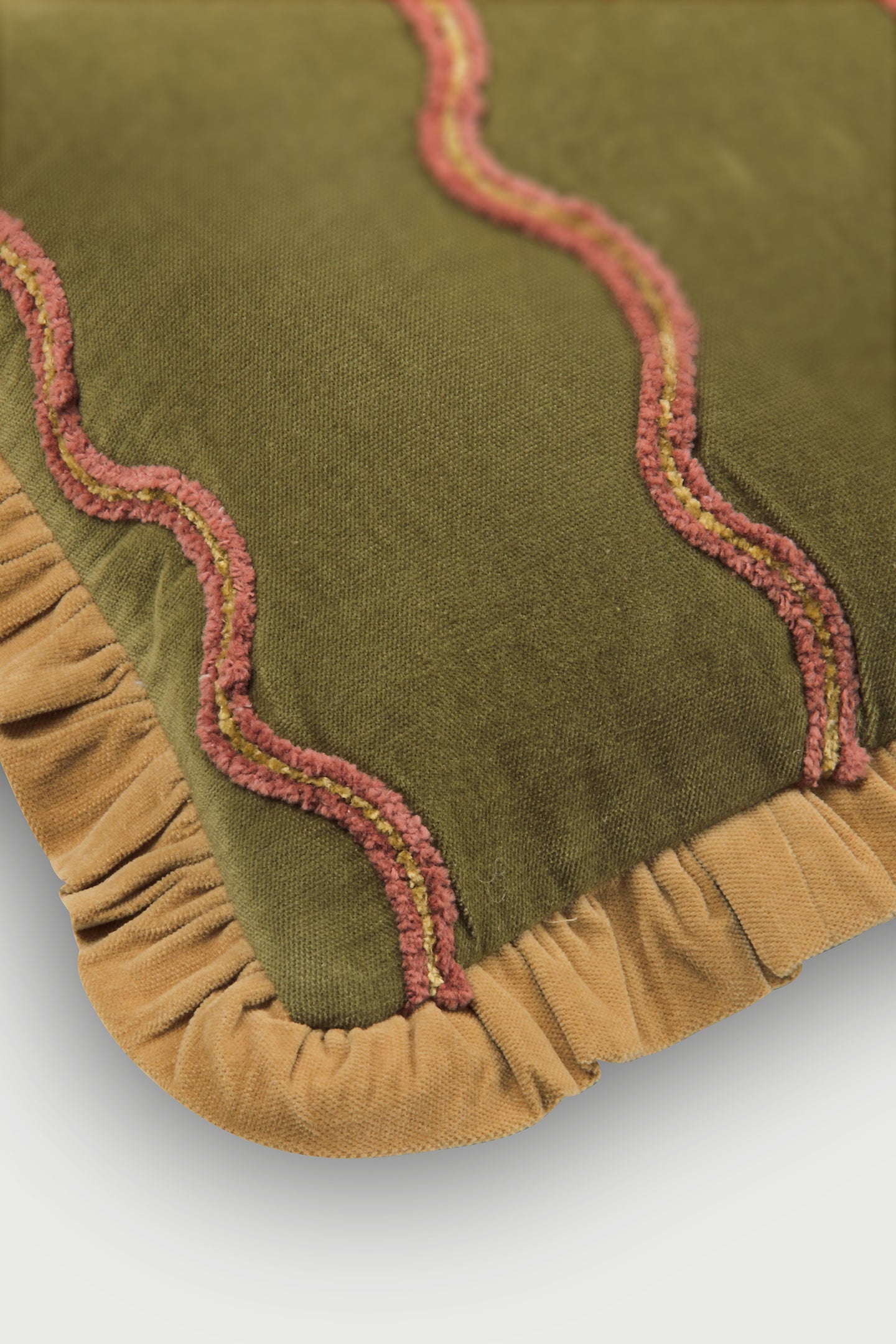 Aria Ruffle Forest Green Embroidered Lumbar Cushion Cover