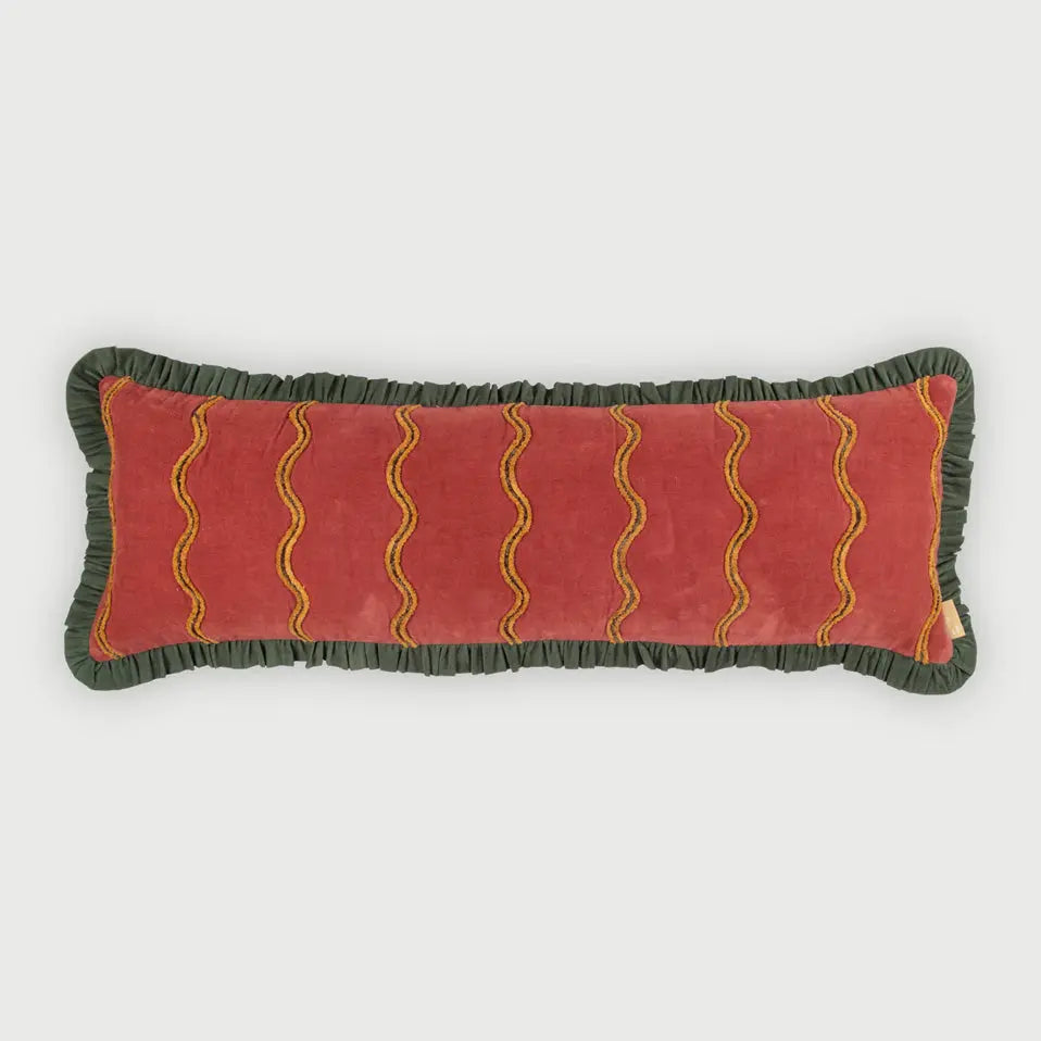 Aria Ruffle Carmine Embroidered Lumbar Cushion Cover SanctuaryLiving