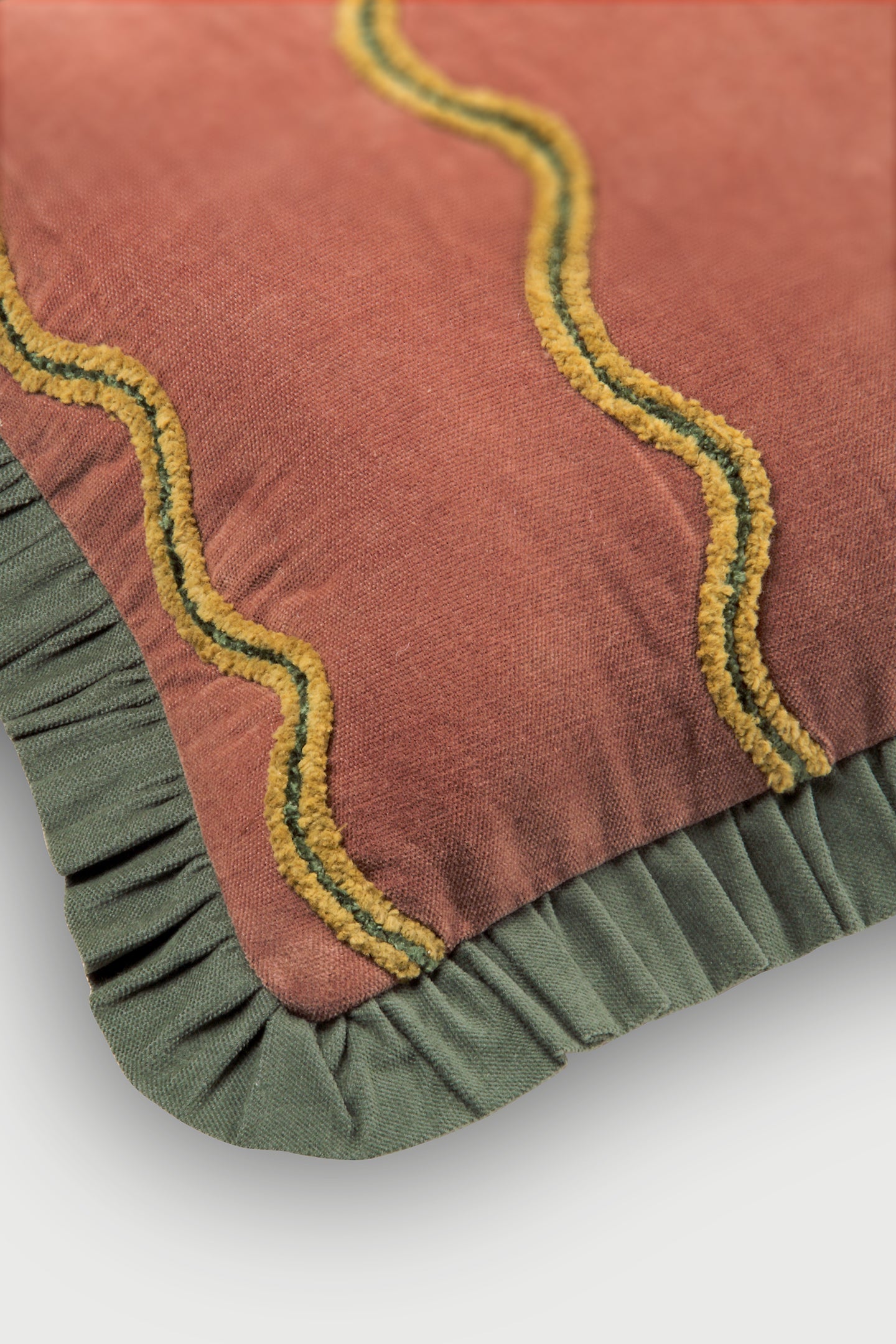 Aria Ruffle Carmine Embroidered Lumbar Cushion Cover