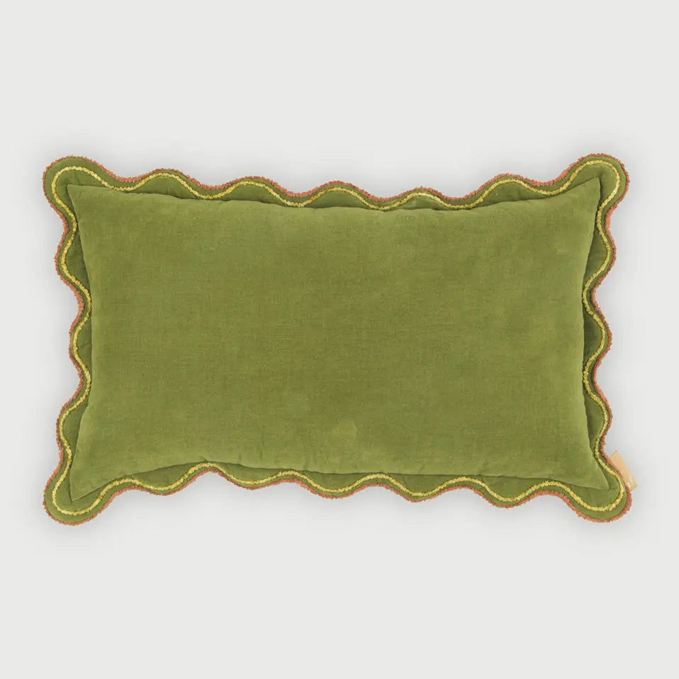 Aurora Scallop Forest Green Embroidered Oblong Cushion Cover SanctuaryLiving