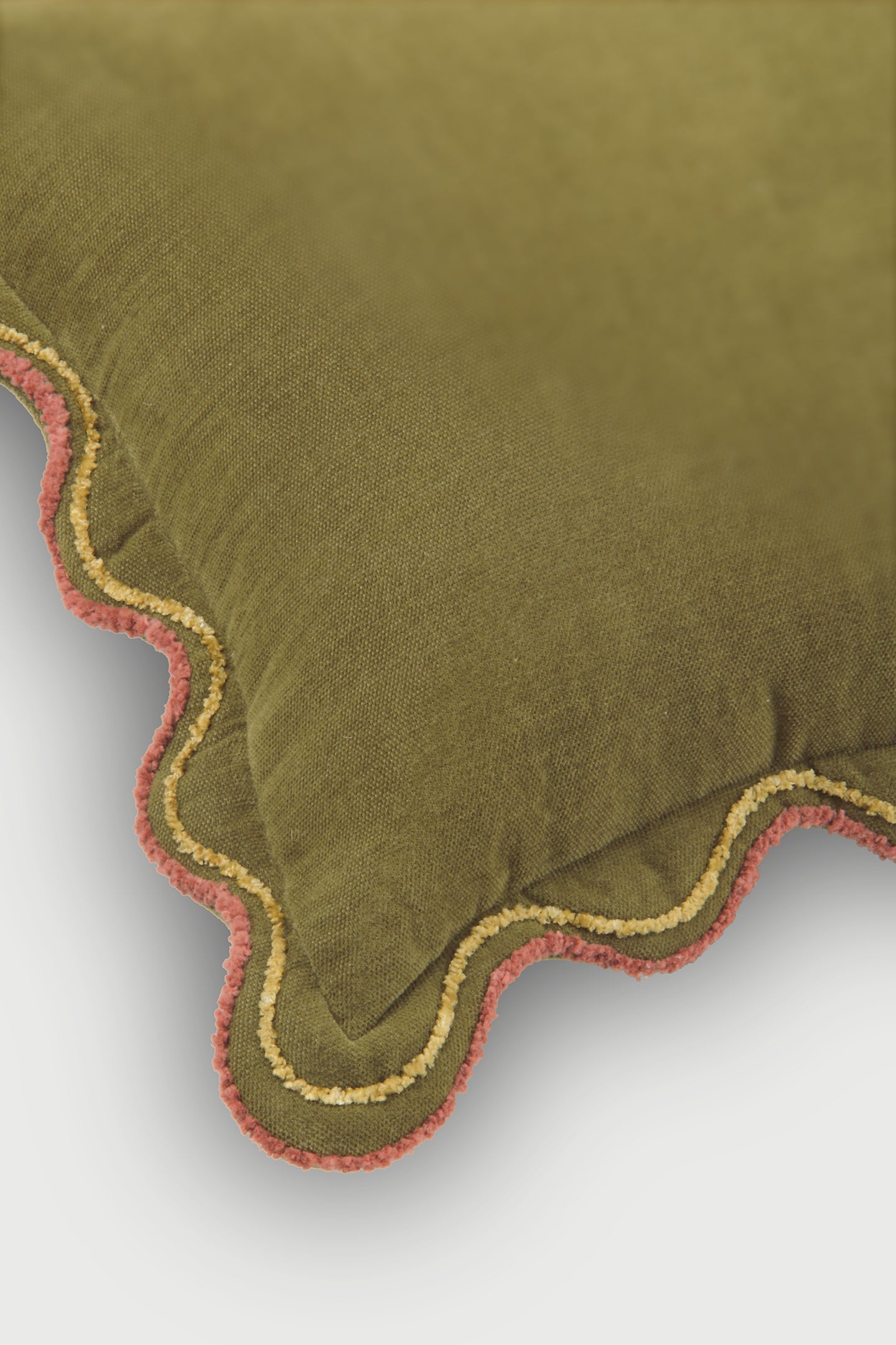 Aurora Scallop Forest Green Embroidered Oblong Cushion Cover