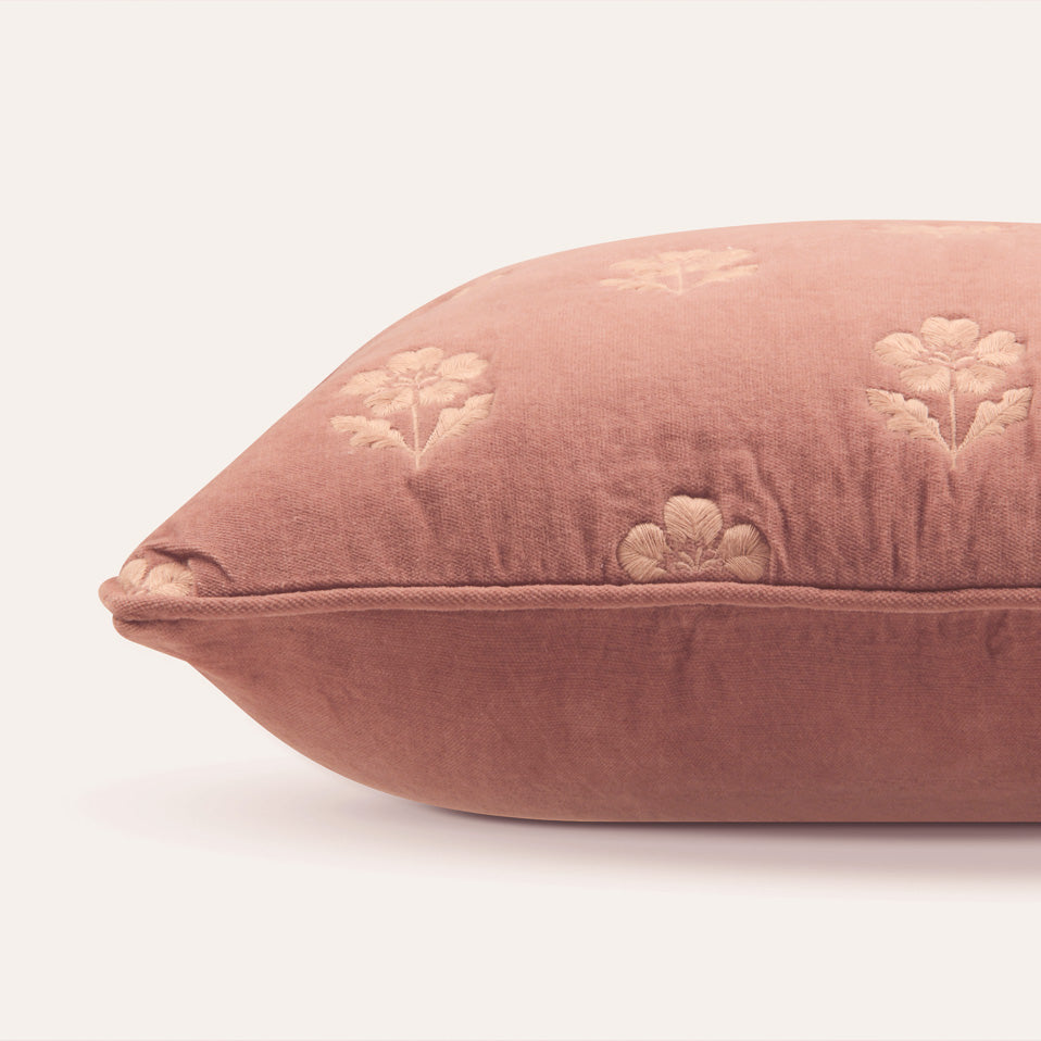 Lucia Dusty Rose Embroidered Velvet Cushion Cover