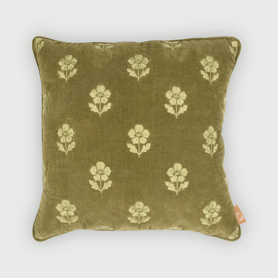 Lucia Forest Green Embroidered Velvet Cushion Cover