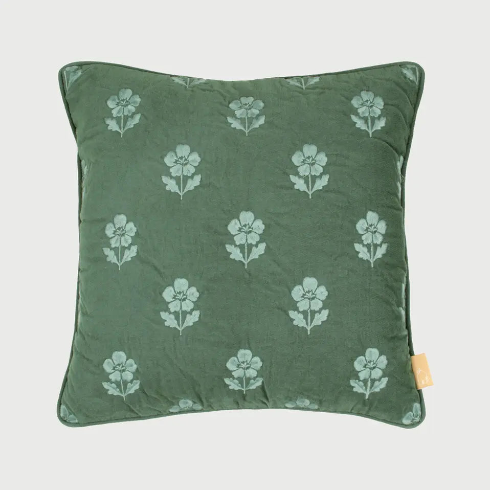 Lucia Eucalyptus Embroidered Velvet Cushion Cover SanctuaryLiving