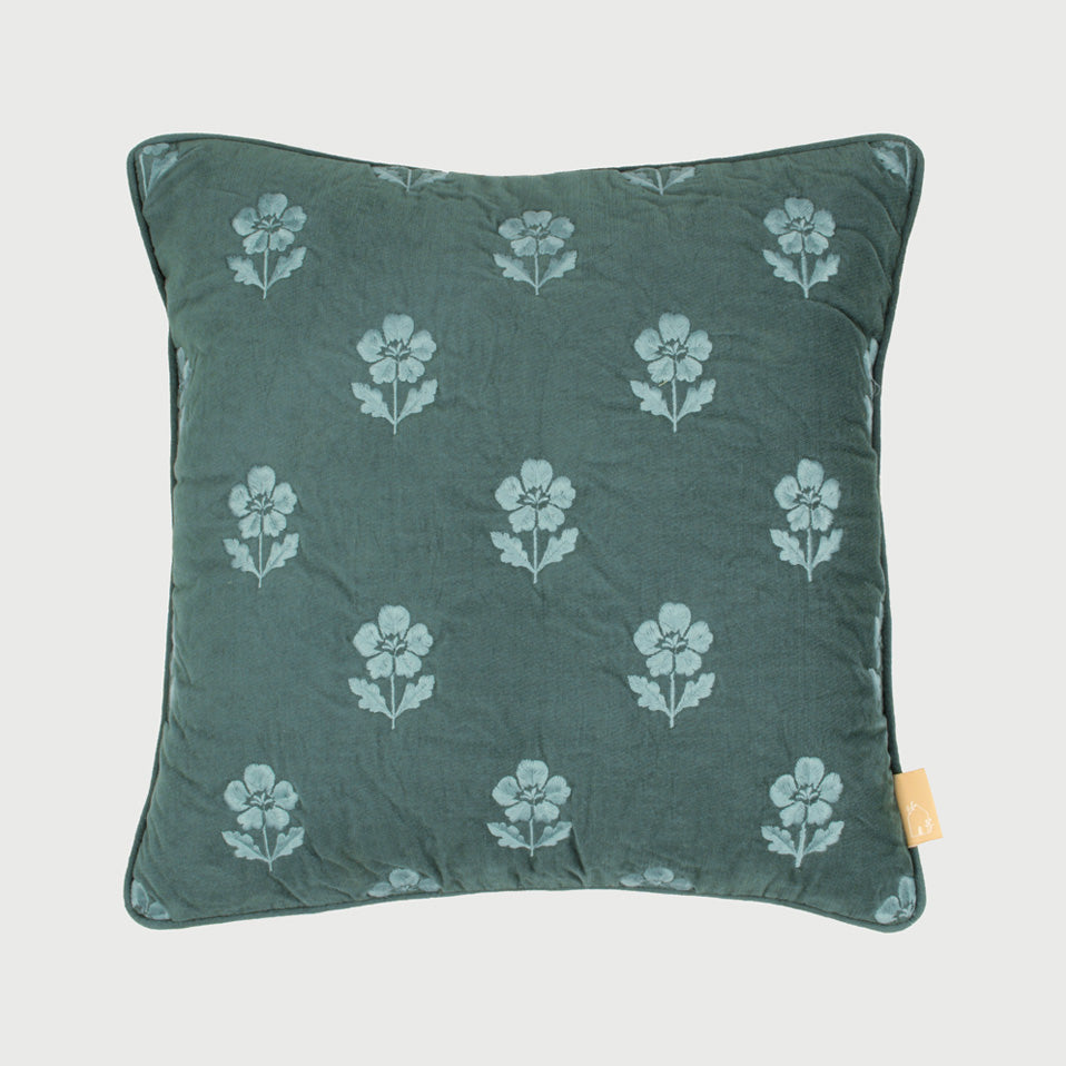 Lucia Eucalyptus Embroidered Velvet Cushion Cover