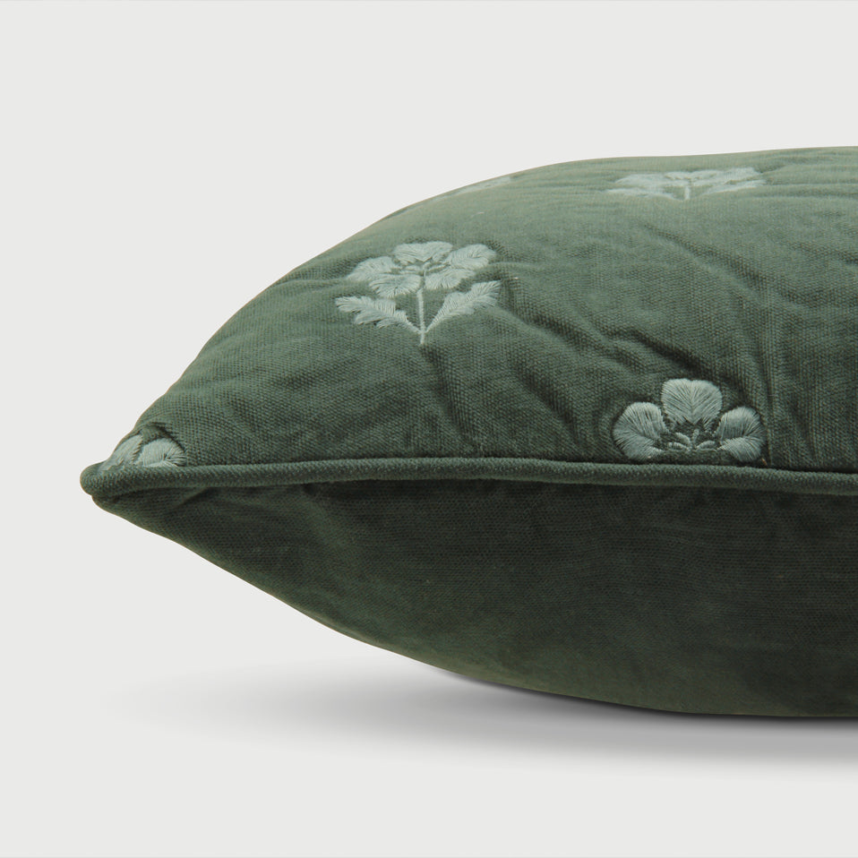 Lucia Eucalyptus Embroidered Velvet Cushion Cover