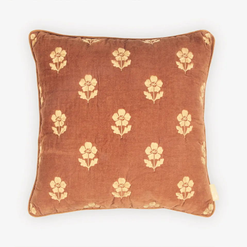Lucia Terracotta Embroidered Velvet Cushion Cover SanctuaryLiving