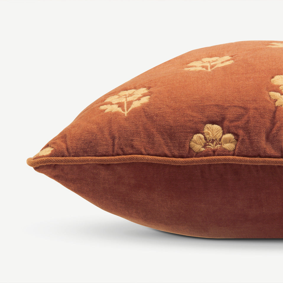 Lucia Terracotta Embroidered Velvet Cushion Cover