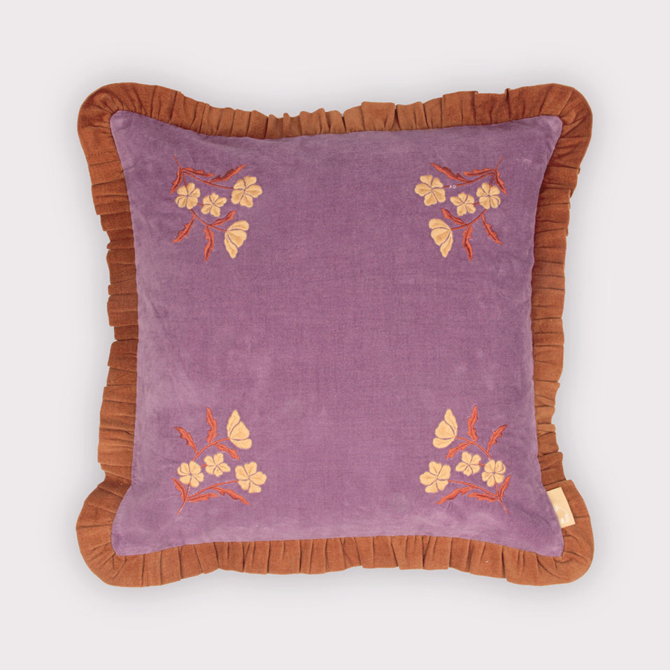 Sienna Lavender Embroidered Velvet Cushion Cover