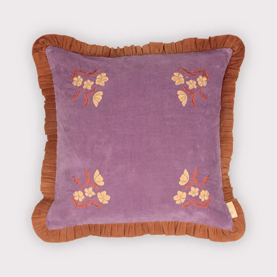 Sienna Lavender Embroidered Velvet Cushion Cover SanctuaryLiving