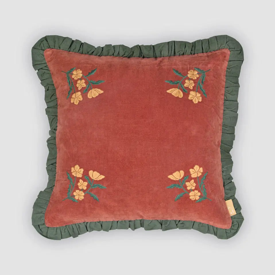 Sienna Carmine Embroidered Velvet Cushion Cover SanctuaryLiving