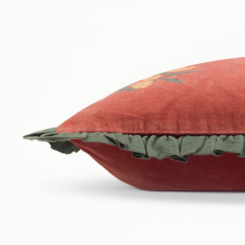 Sienna Carmine Embroidered Velvet Cushion Cover