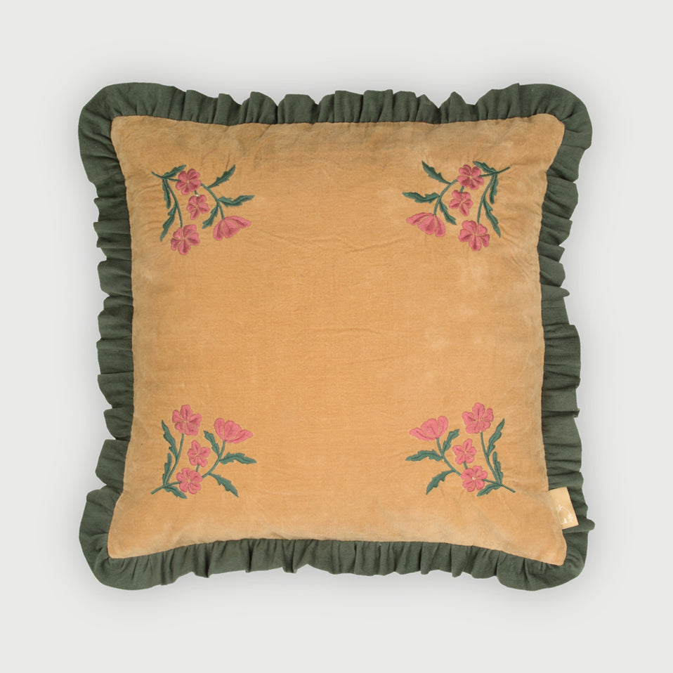 Sienna Amber Embroidered Velvet Cushion Cover