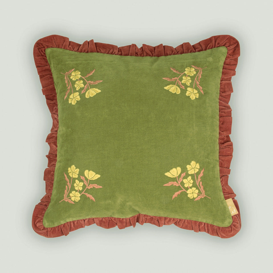 Sienna Forest Green Embroidered Velvet Cushion Cover